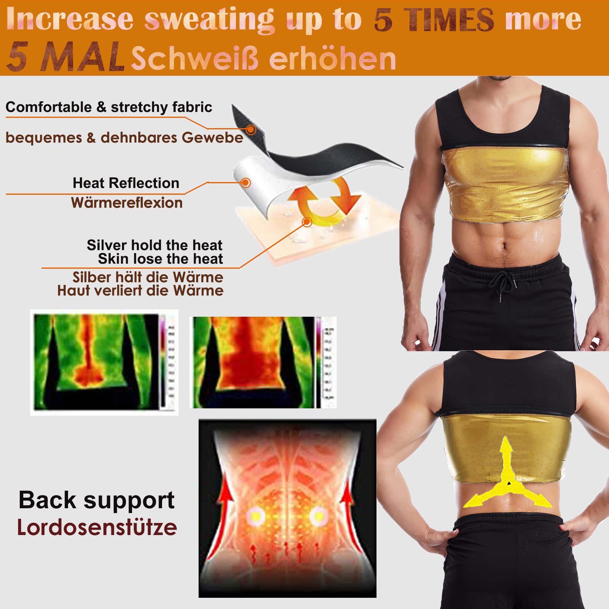 GOLDEN Schwitzanzug abnehmen Weste Herren Sauna Tank Top Taille Trainer Sch günstig online kaufen