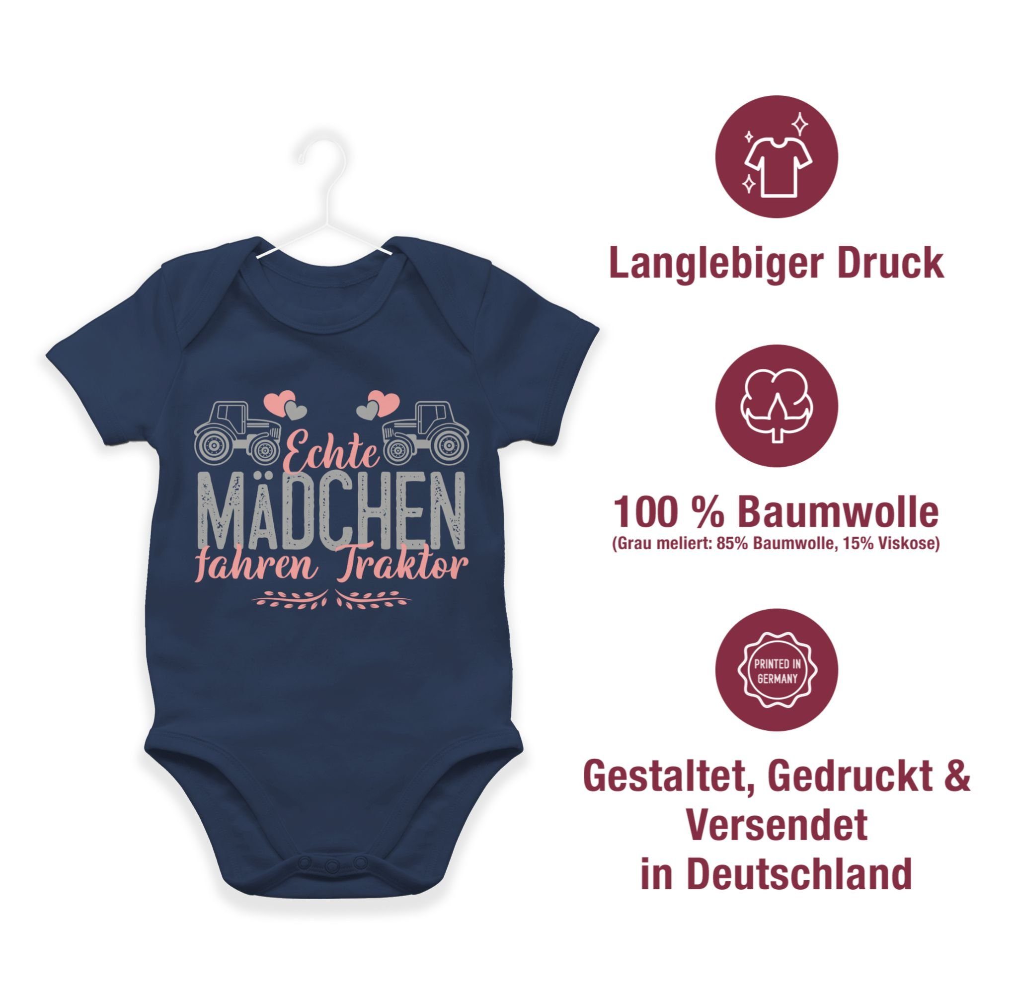 Echte 1 und Traktor Shirtracer Mädchen Baby grau/rosa fahren Traktor Shirtbody Co. Navy Blau Bagger