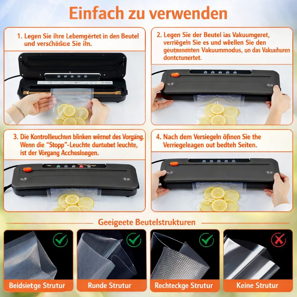 Pgtc Vakuumierer Vakuumiergerät 65 kPa Automatik Vakuumierer mit 20 Vakuumbeuteln, Rollenbreite 30 cm, 65 kPa, Automatik, Trocken- & Feuchtmodus, Vakuumfunktion