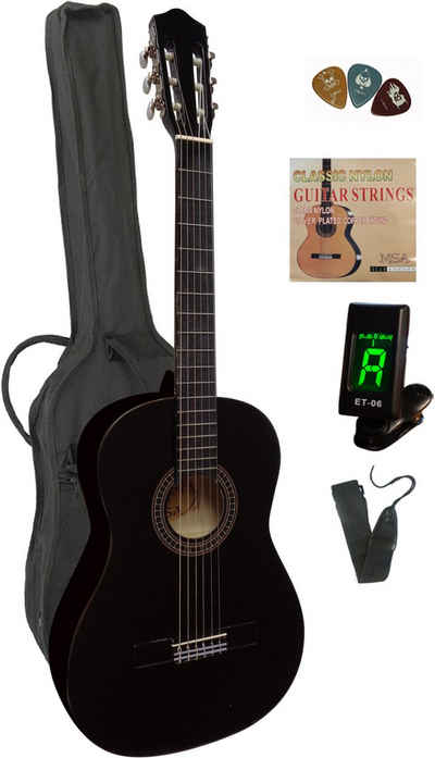 MSA Konzertgitarre, inkl. Gitarrentasche, Gitarrengurt, Saiten, 3 Plektren und Stimmgerät