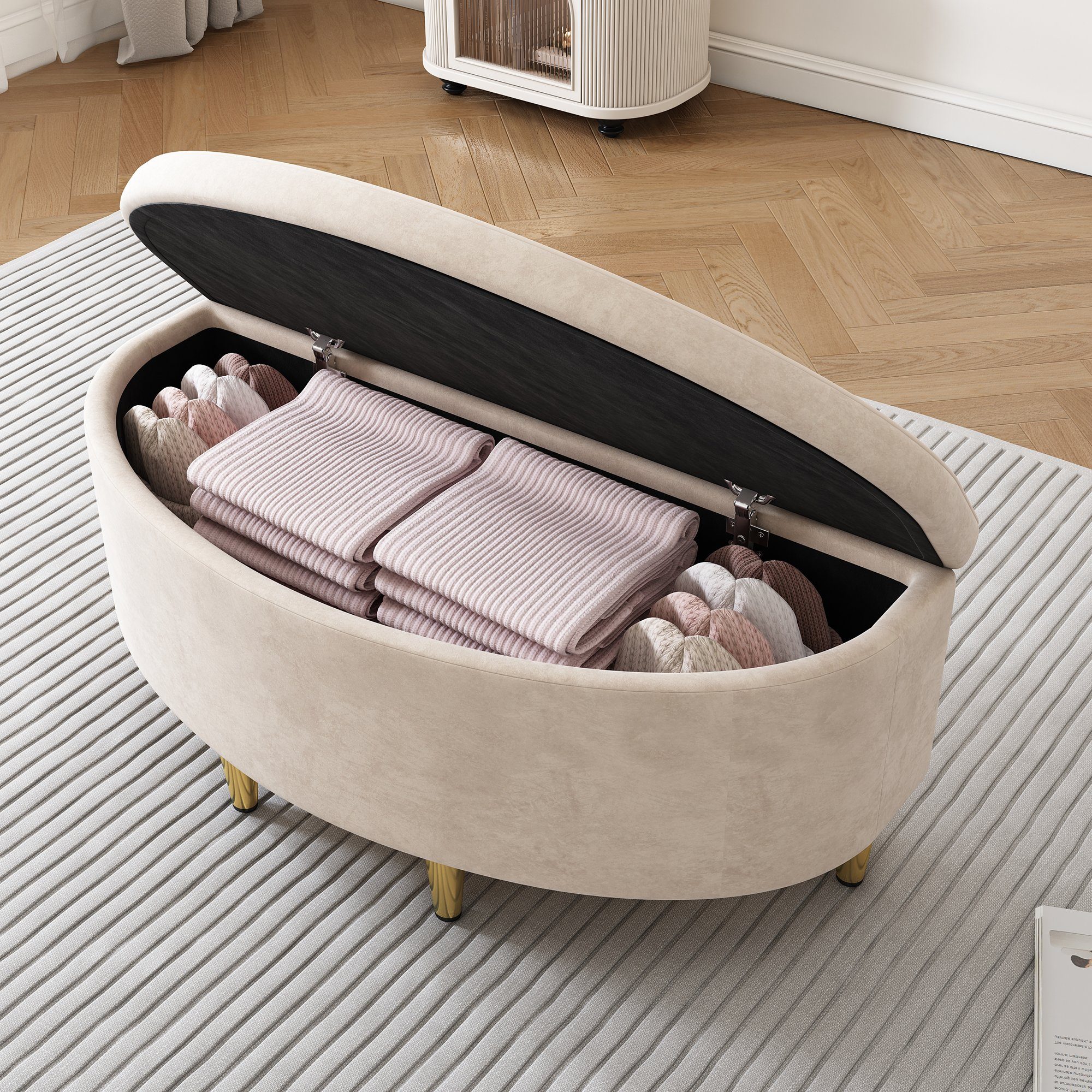 mit Bank Polsterbank Stauraum, Beige Polsterbett mit HAUSS Samt, Stauraum aus Bank Mit Gepolsterte SPLOE Polsterbank, Sitzbank,