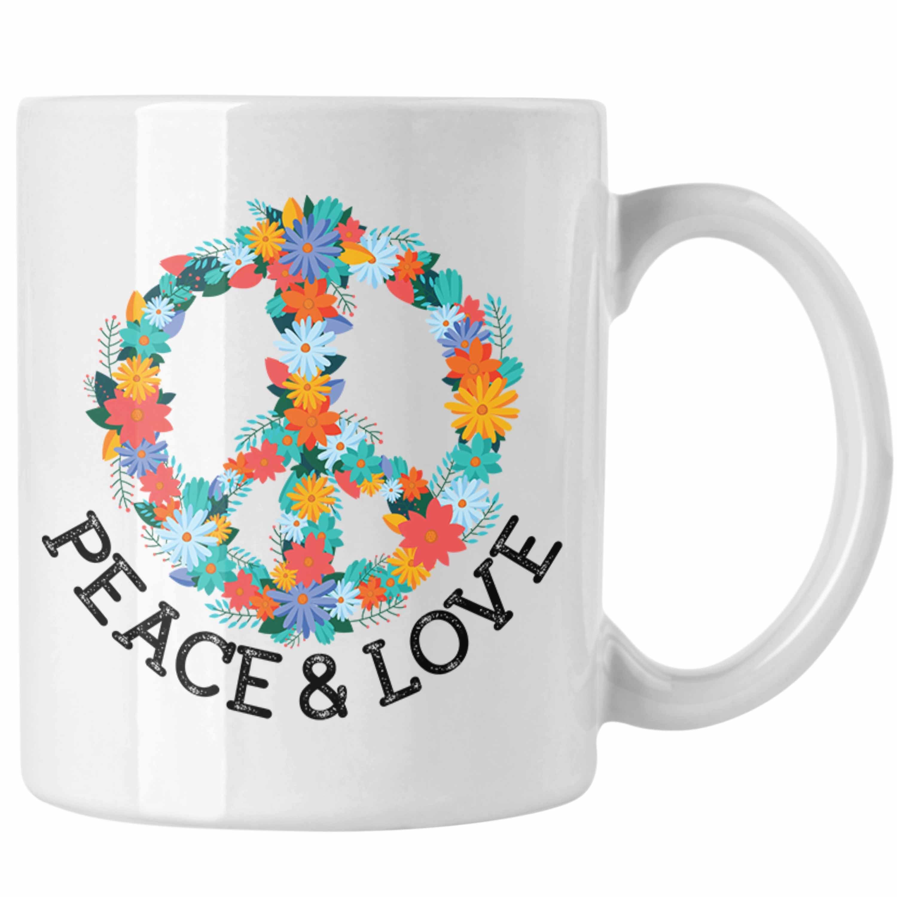 Geschenk 90er Peace 80er Frieden Zeichen Blumen Trendation Hippie Love & Trendation Grafik Grün Tasse - Weiss Tasse