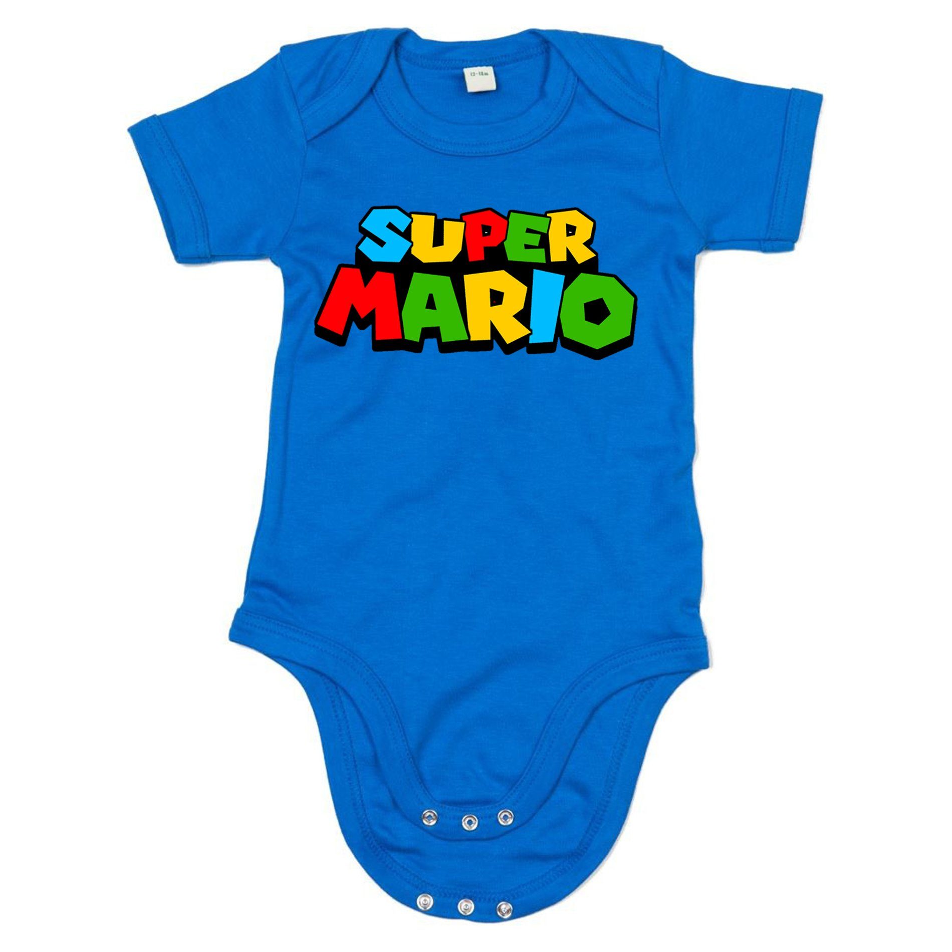 Blondie & Brownie Strampler Kinder Baby Super Mario Nintendo Gamer Gaming Konsole Spiele Blau