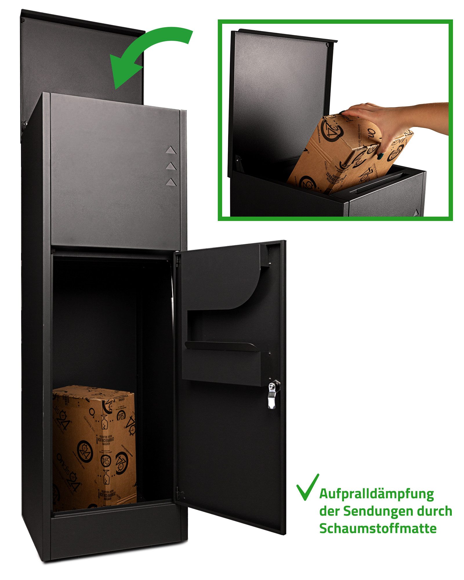 ONDIS24 Paketbox Postbox Briefkasten für Pakete und Briefe mit Paketsafe, Edelstahl, pulverbeschichtet, galvanisiert, mit Gasdruckfedern – Bild 4 von 5