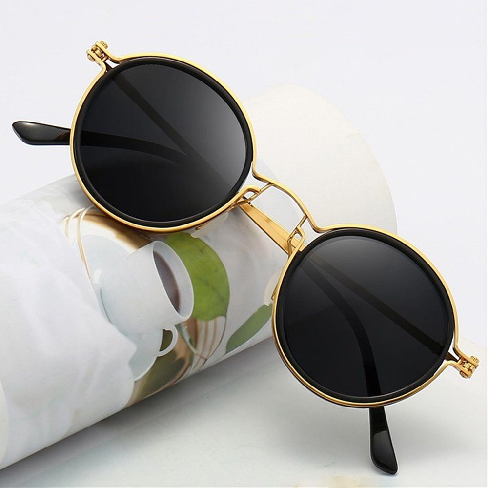 GLAMO Sonnenbrille Runde Retro-Sonnenbrille, polarisierte Sonnenbrille mit Metallrahmen