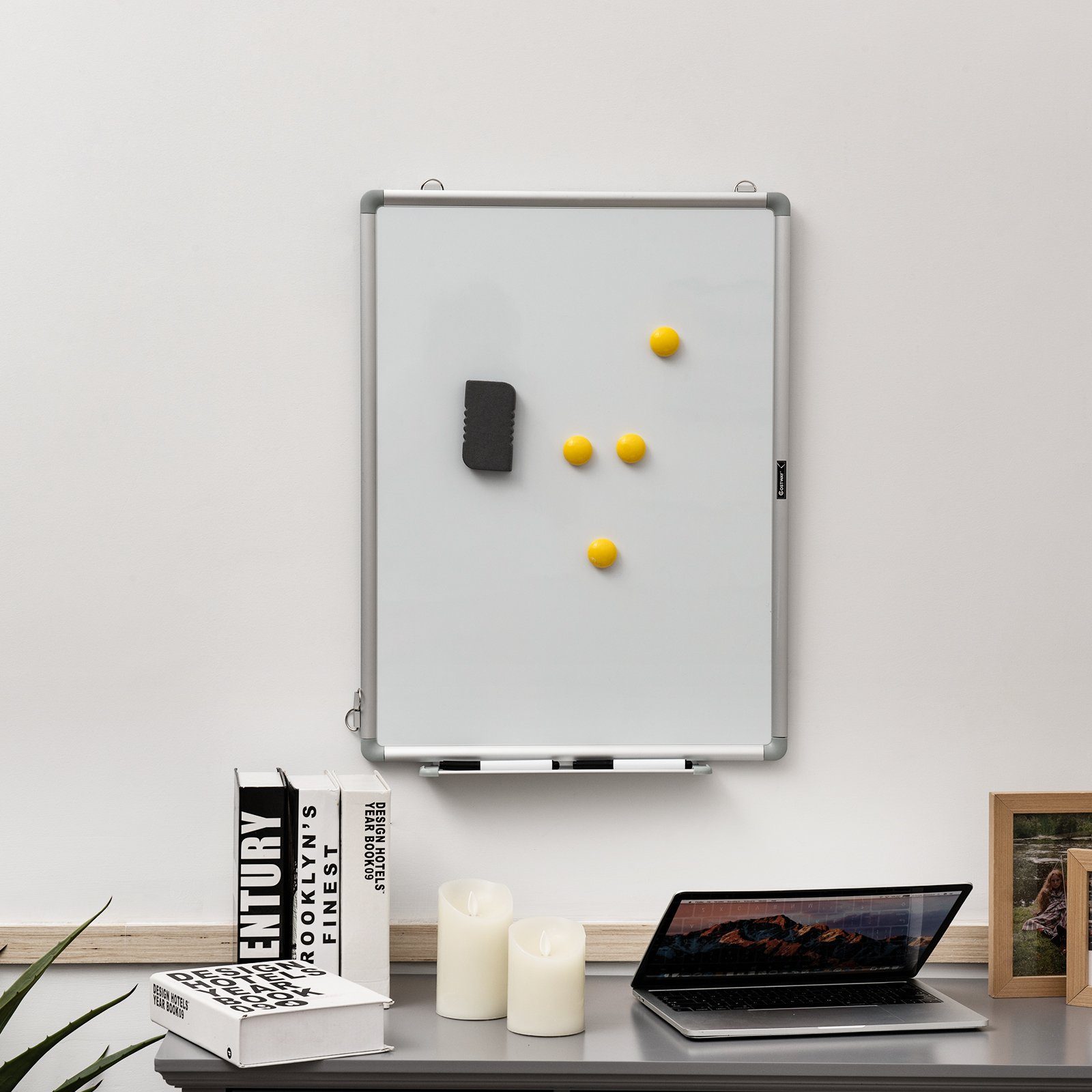 4 Magnete weiß mit Alurahmen Whiteboard Magnettafel Memoboard 60 x 45cm inkl 