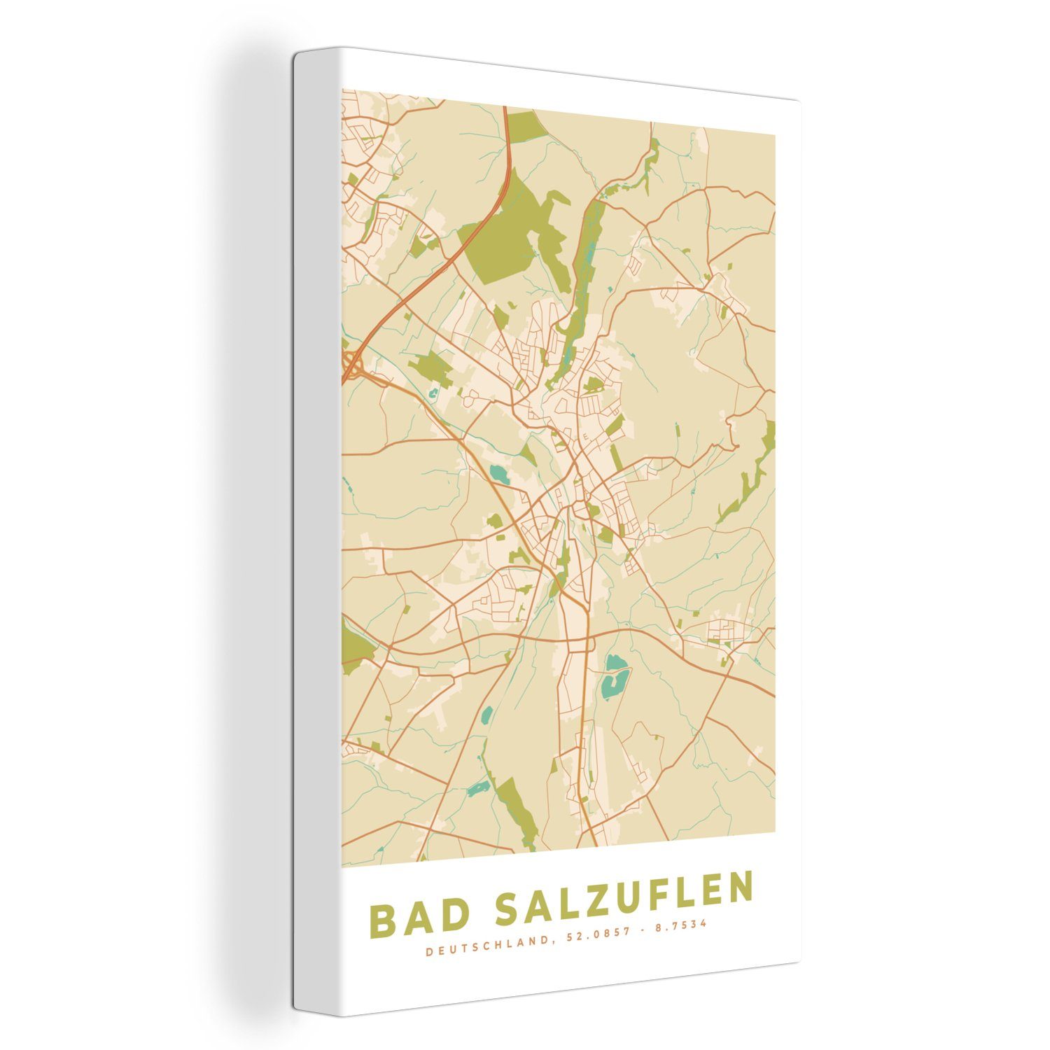 OneMillionCanvasses® Leinwandbild Bad Salzuflen - Stadtplan - Vintage - Karte, (1 St), Leinwandbild fertig bespannt inkl. Zackenaufhänger, Gemälde, 20x30 cm