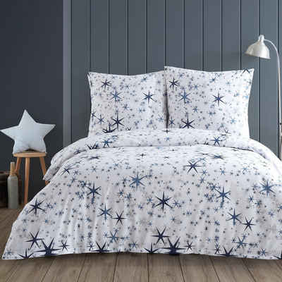 Bettwäsche, Buymax, Renforcé, 2 teilig, Bettbezug-Set 135x200 cm 100% Baumwolle mit Reißverschluss Sterne Weiß