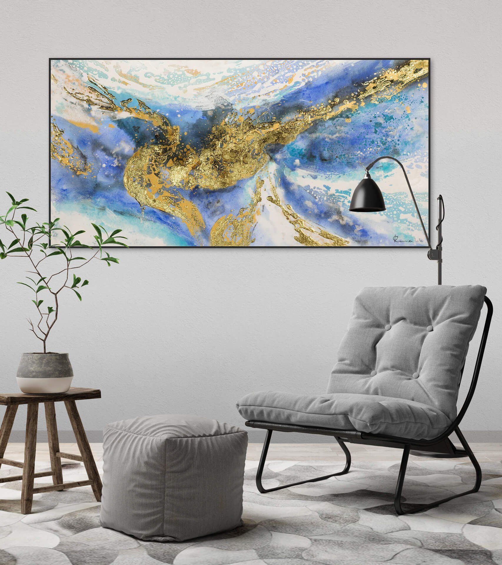 KUNSTLOFT Gemälde Blaue Wandbild Wohnzimmer 120x60 100% cm, HANDGEMALT Leinwandbild Ewigkeit