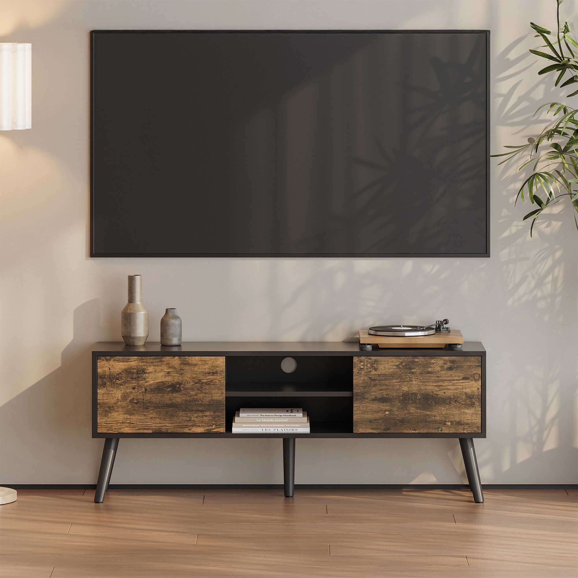 en.casa Lowboard, »Eskilstuna« Fernsehtisch 120x29,5x46,5cm Schwarz / Dunkl günstig online kaufen
