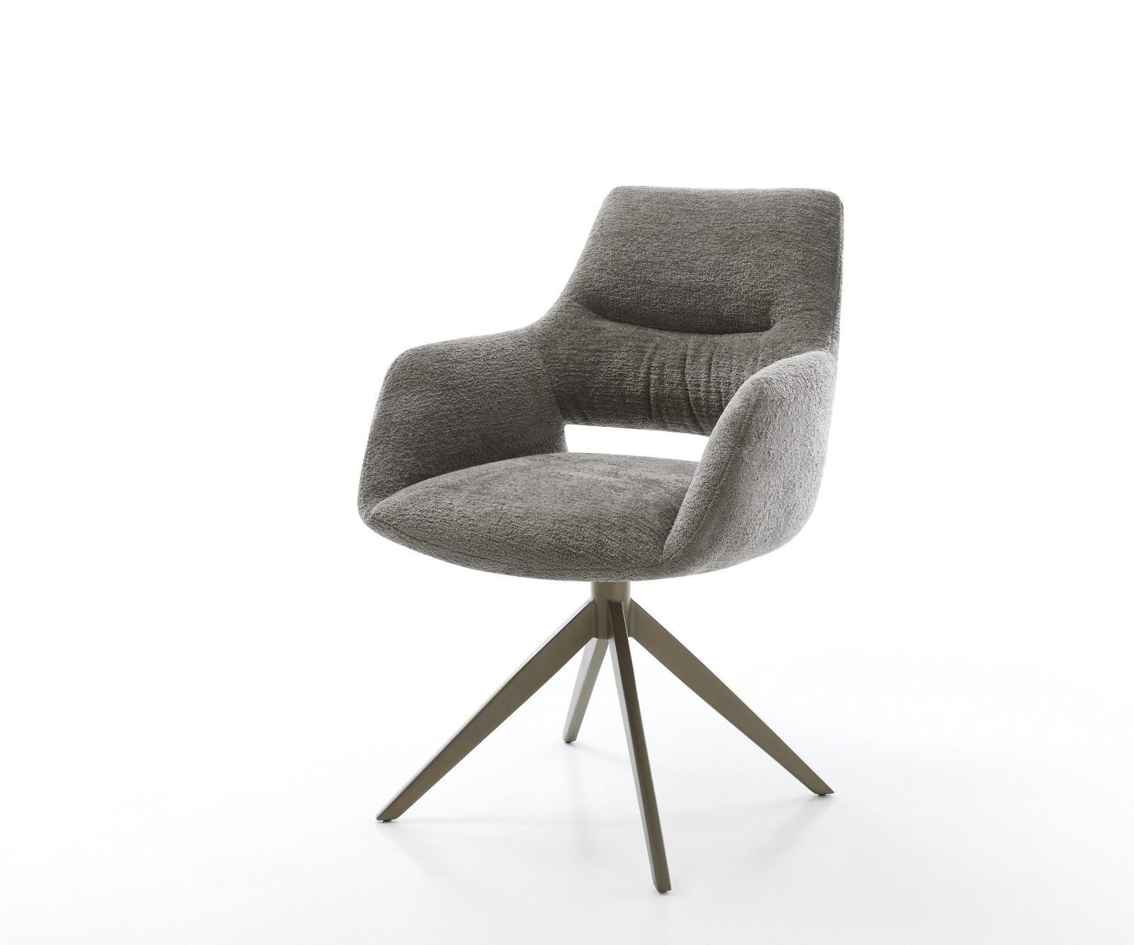 DELIFE Polsterstuhl Yago-Flex, mit Armlehnen Kreuzgestell breit Effektfinish Titan Bouclé Soft Schlam