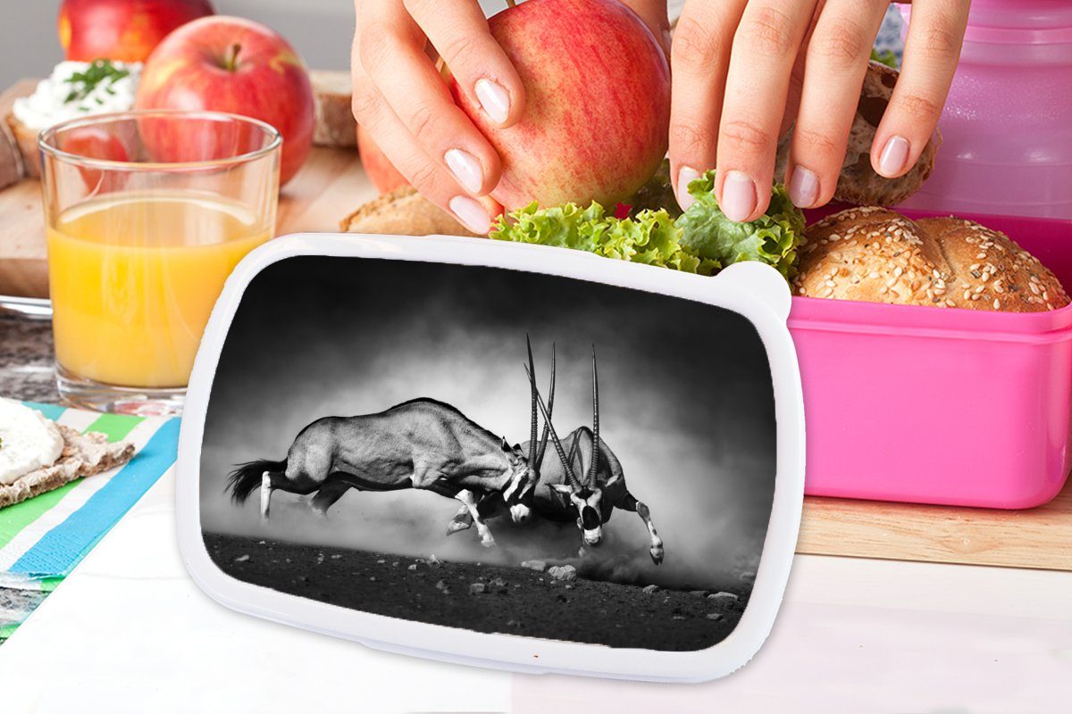 MuchoWow Lunchbox Porträt weiß für Antilope Wildtiere und - Schwarz Tiere, Kunststoff Snackbox, Kunststoff, Brotdose - Brotbox - Kinder, (2-tlg), rosa Erwachsene, - Mädchen