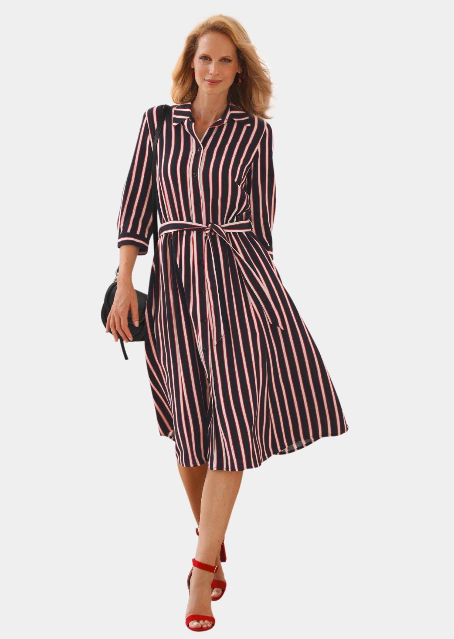 Blusenkleid Kurzgröße: Hemdblusenkleid mit Streifendruck
