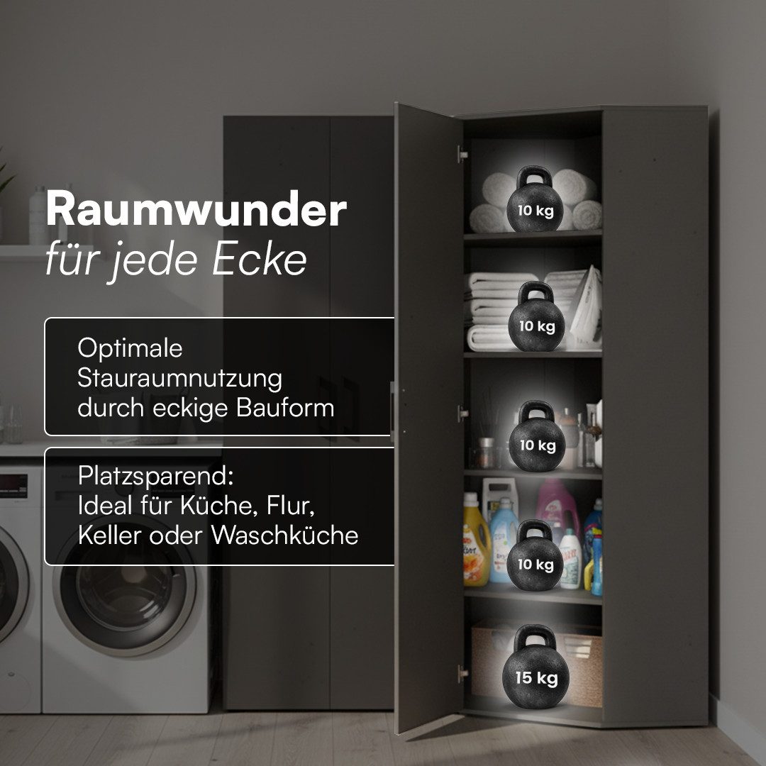 Bellamio Mehrzweckschrank Apol, Hochschrank aus Holz, Aufbewahrungsschrank (Schwarz) Eckschrank mit 1 Tür & 5 großen Fächern, robust & kratzfest – Bild 4 von 5