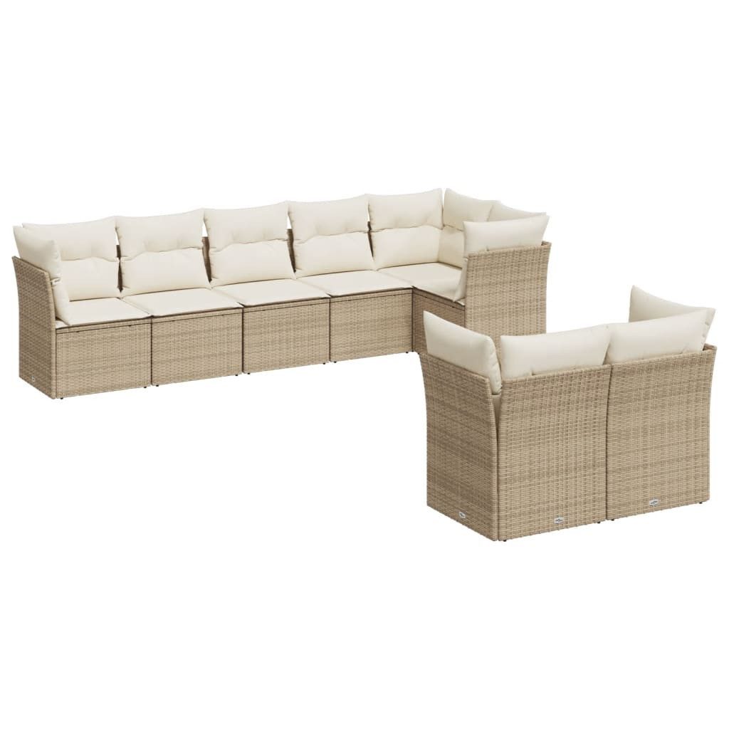 Gartenlounge-Set 8-tlg. Garten-Sofagarnitur mit Kissen Beige Poly Rattan