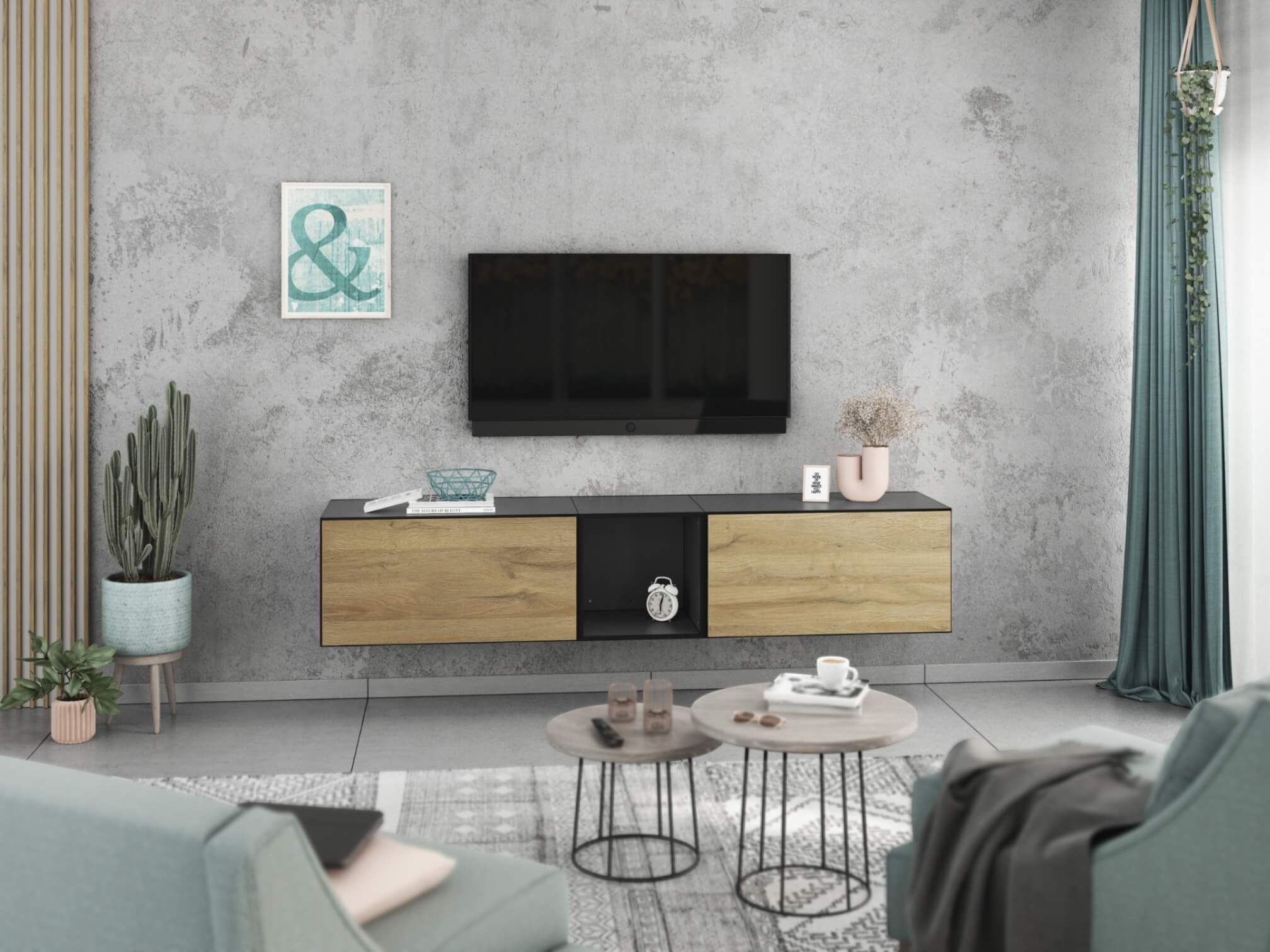 moebel-dich-auf Lowboard VARIANTO 2 (3 tlg., 190 cm breit, TV-Schrank bestehend aus 2x Schränken mit Klappe und 1x Regal), stehend und hängend