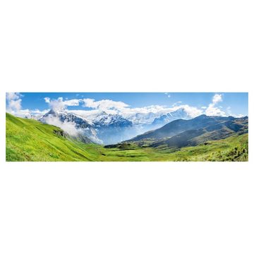 Bilderdepot24 Küchenrückwand grün dekor Natur Berge Skyline Schweizer Alpen Wandverkleidung Küche, (1-tlg., Nischenrückwand - für Fliesenspiegel ohne Bohren - matt), Spritzschutz Rückwand Küche Herd - Folie selbstklebend versch. Größen