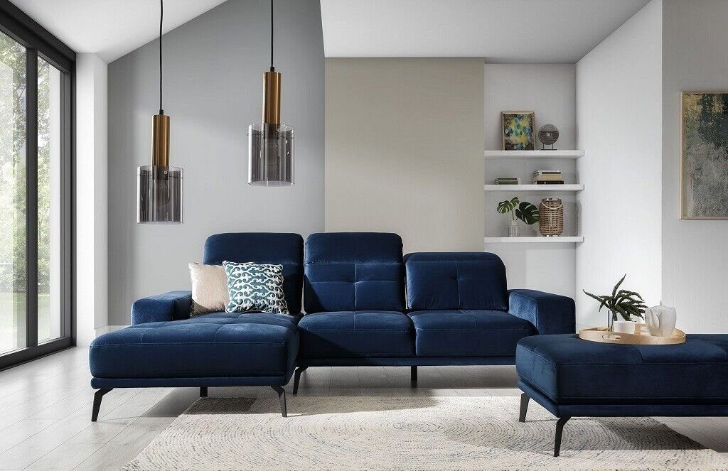 JVmoebel Ecksofa, Designer Sofa Couch Ecksofa Textil Polster Garnitur Wohnlandschaft Blau