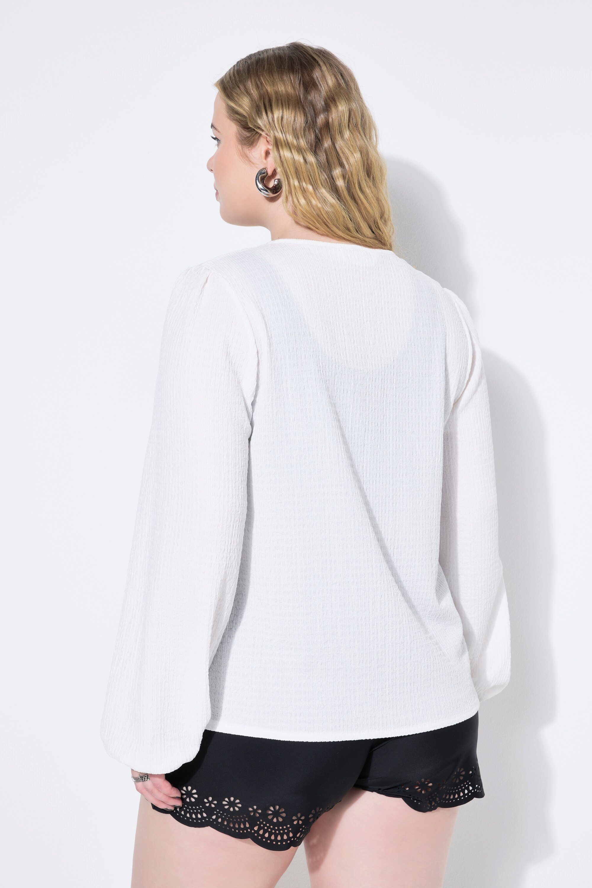 Studio Untold Satinbluse Bluse Schleifen-Verschluss Puffärmel