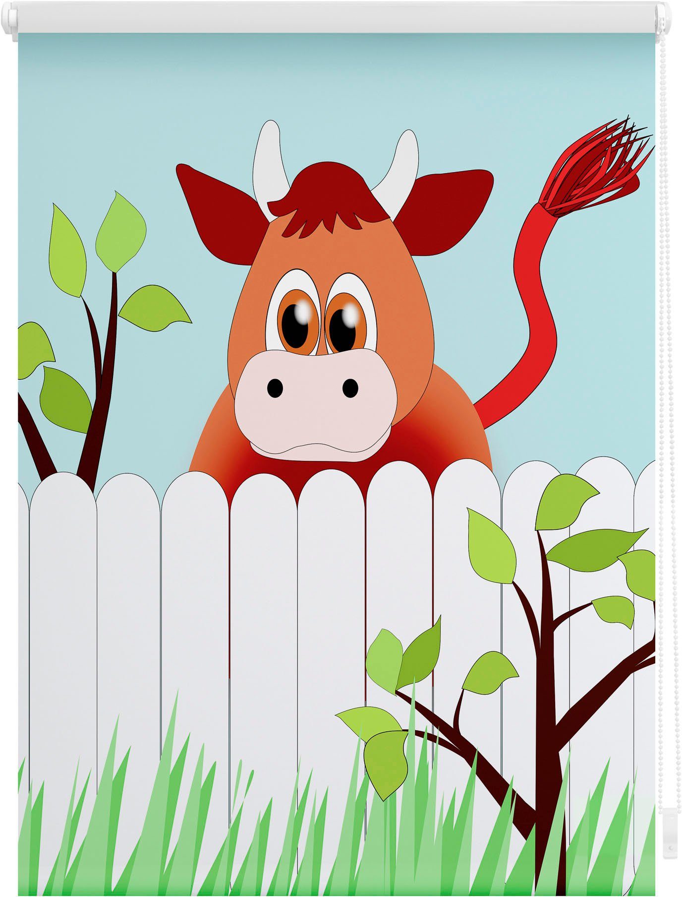 Seitenzugrollo Klemmfix Motiv Ochse Otto, LICHTBLICK ORIGINAL, Lichtschutz, ohne Bohren, freihängend, Klemmfix, bedruckt
