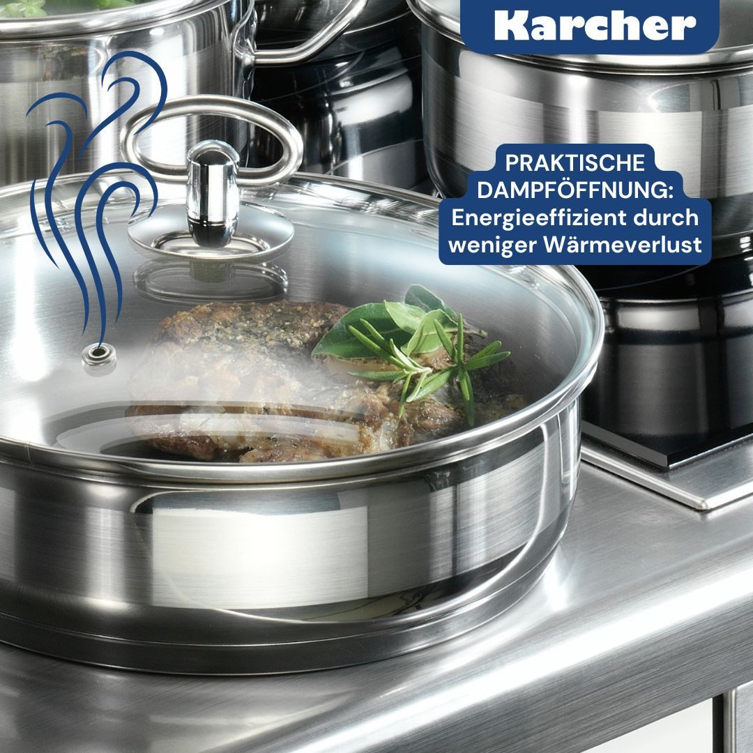Karcher Topf-Set Kochtopfset Jasmin, Edelstahl (20-tlg), inkl. Glasdeckel und Edelstahl Schüssel Set, Induktion