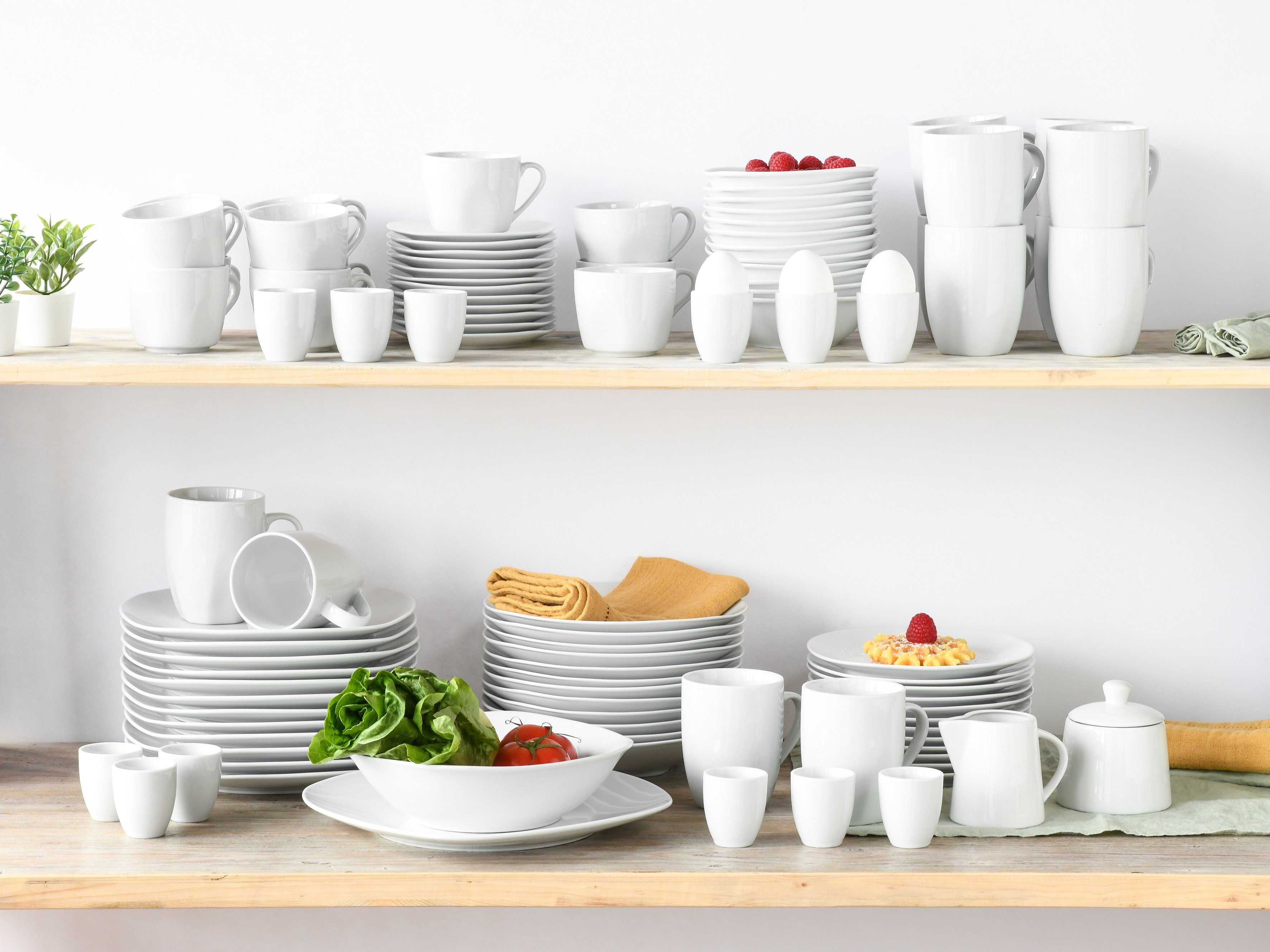 CreaTable Kombiservice Geschirr-Set Square (100-tlg), 12 Personen, Porzellan, Service, weiß, quadratische klassische Form, 100 Teile für 12 Personen