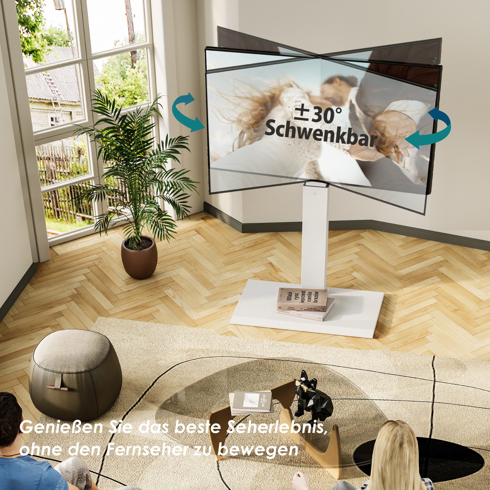 FITUEYES TV-Ständer ±30° schwenkbar, höhenverstellbar, 32-65 Zoll, (bis 65 Zoll, Metallbodenplatte) – Bild 4 von 5