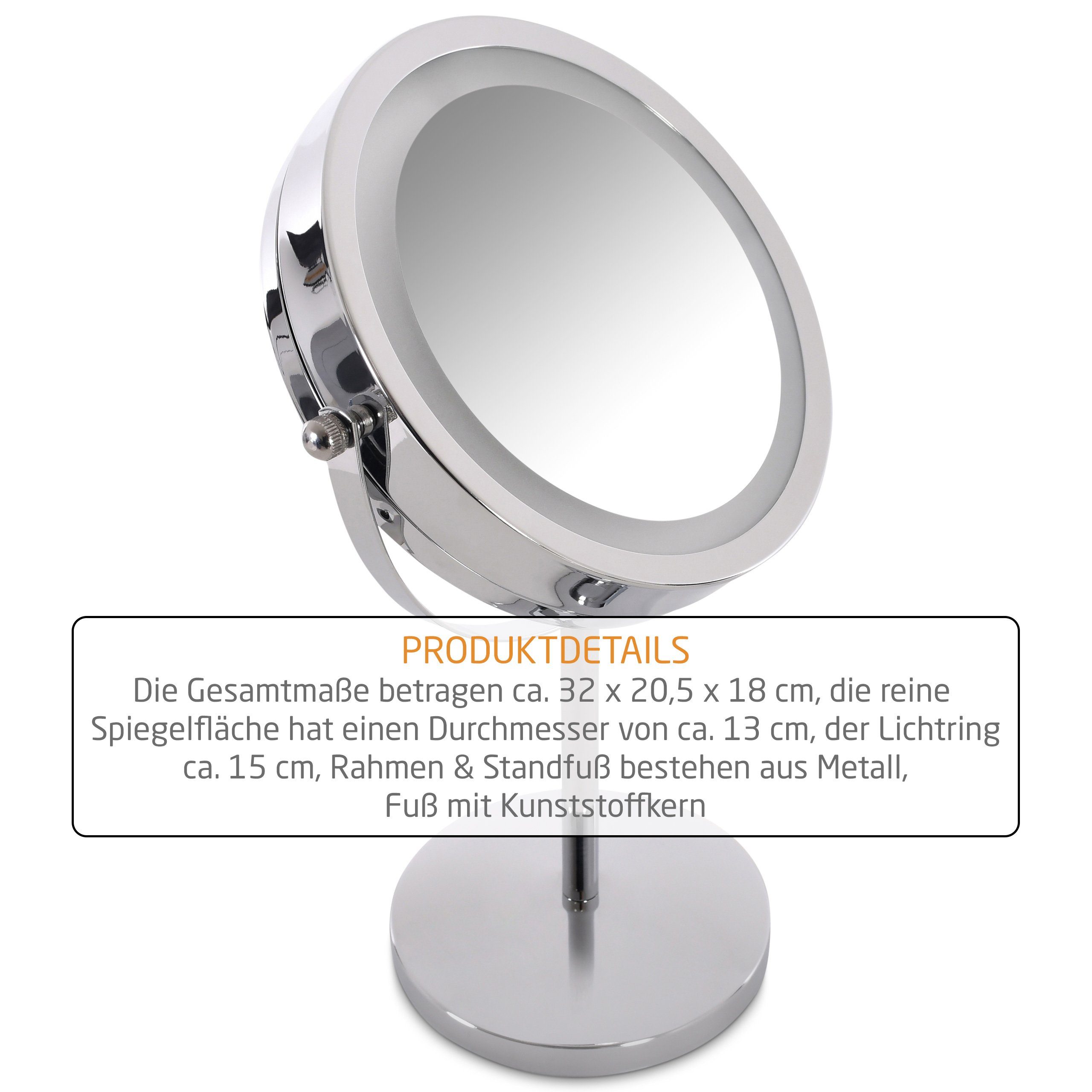 Raburg Kosmetikspiegel 3x/1x Vergrößerung doppelseitig 360° schwenkbar Chrom (18 cm Ø oder 17 cm Ø, doppelseitig, 360), 32 cm, Gesichts- & Bartpflege, Schminken/Make-up, Augenbrauen zupfen