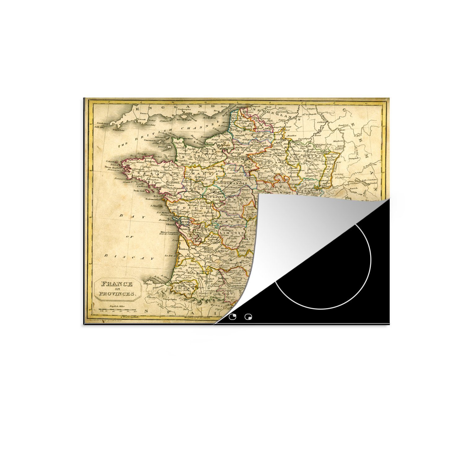 Vinyl, Eine in Arbeitsfläche MuchoWow Illustration Herdblende-/Abdeckplatte cm, einer von Frankreich Mobile nutzbar, Karte Europa, tlg), (1 Ceranfeldabdeckung antiken 60x52