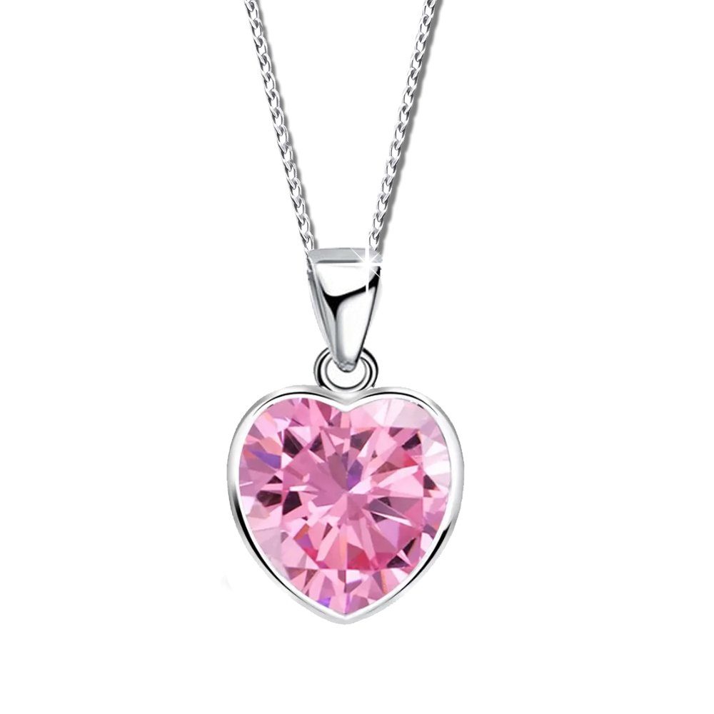 echt Silber Sterling Stein Anhänger Zirkonia Herz rosa Schmuck, Halskette rosa 925 Herzkette Limana