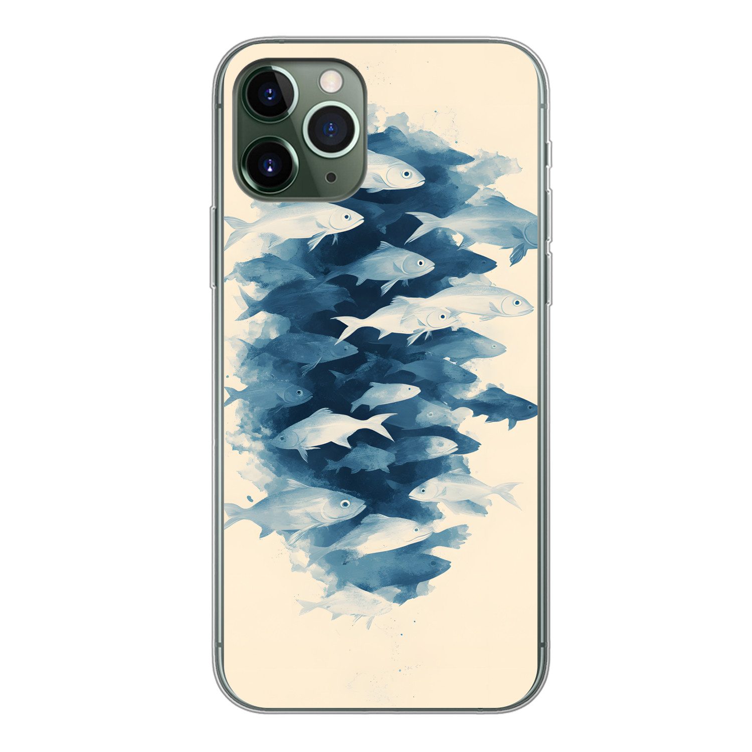 MuchoWow Handyhülle für Apple iPhone 11 Pro Fische - Minimalistisch - Blau, Smartphone-Bumper, Print, Handy Schutzhülle Dünn