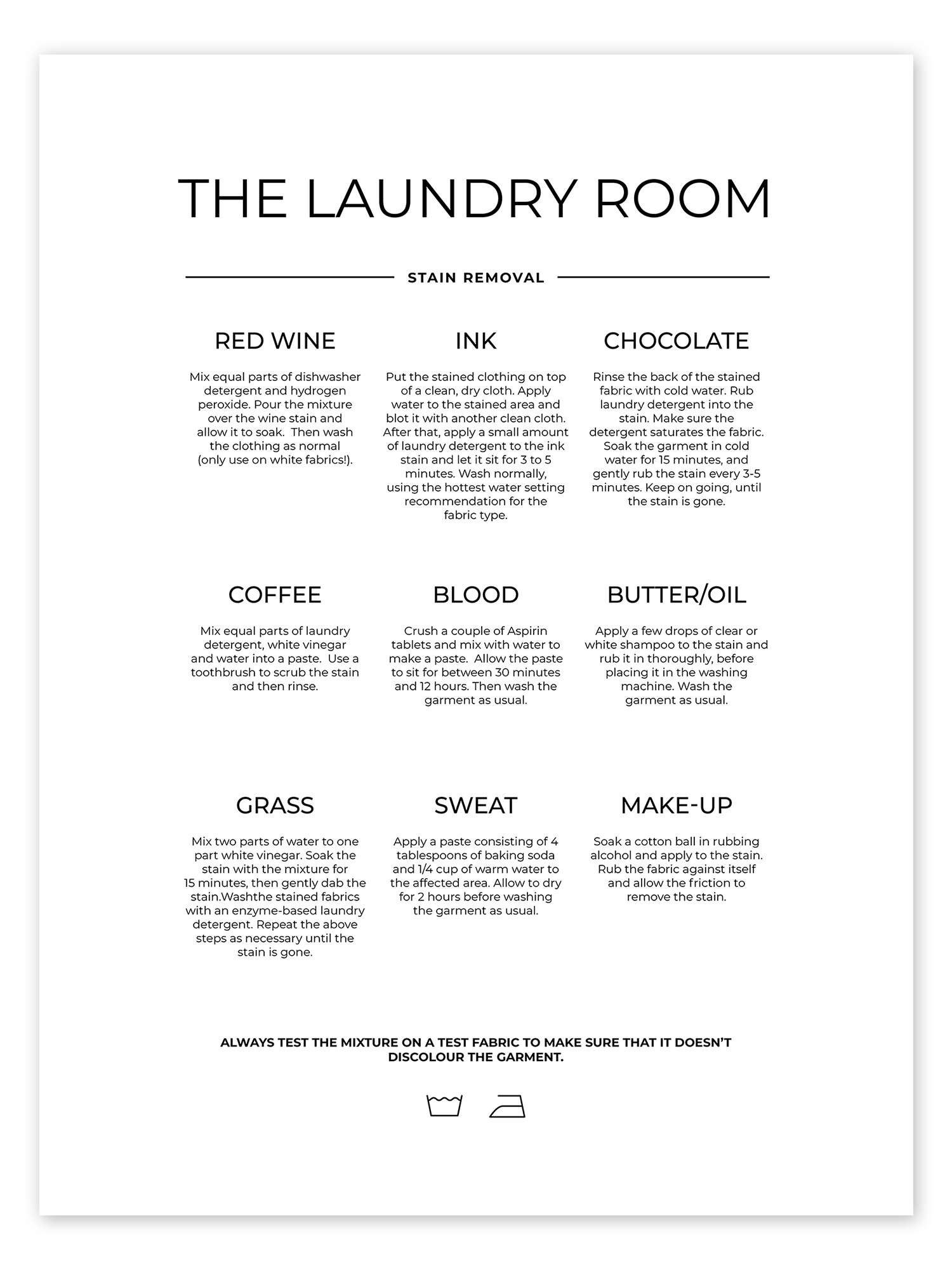Posterlounge Wandbild The Laundry Room - Fleckenentfernung (englisch), Funny Quotes and Inspiration, erhältlich als Poster, Leinwandbild, Wandsticker oder Acrylglasbild