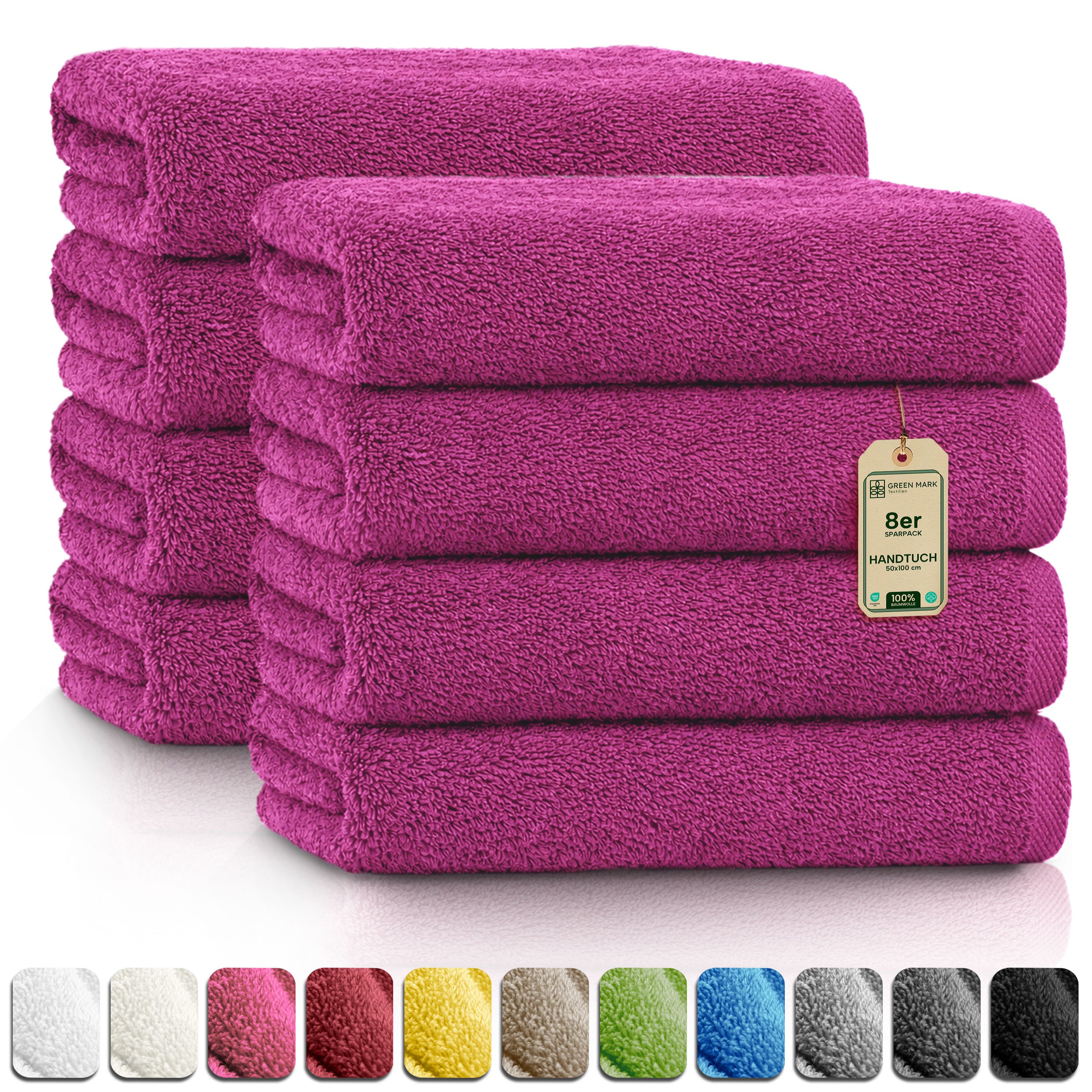 NatureMark Handtücher 8er-Sparpack Handtücher 50x100cm, Baumwolle (8-St), 8X Handtücher, 100% Baumwolle, Pink, 50 x 100cm