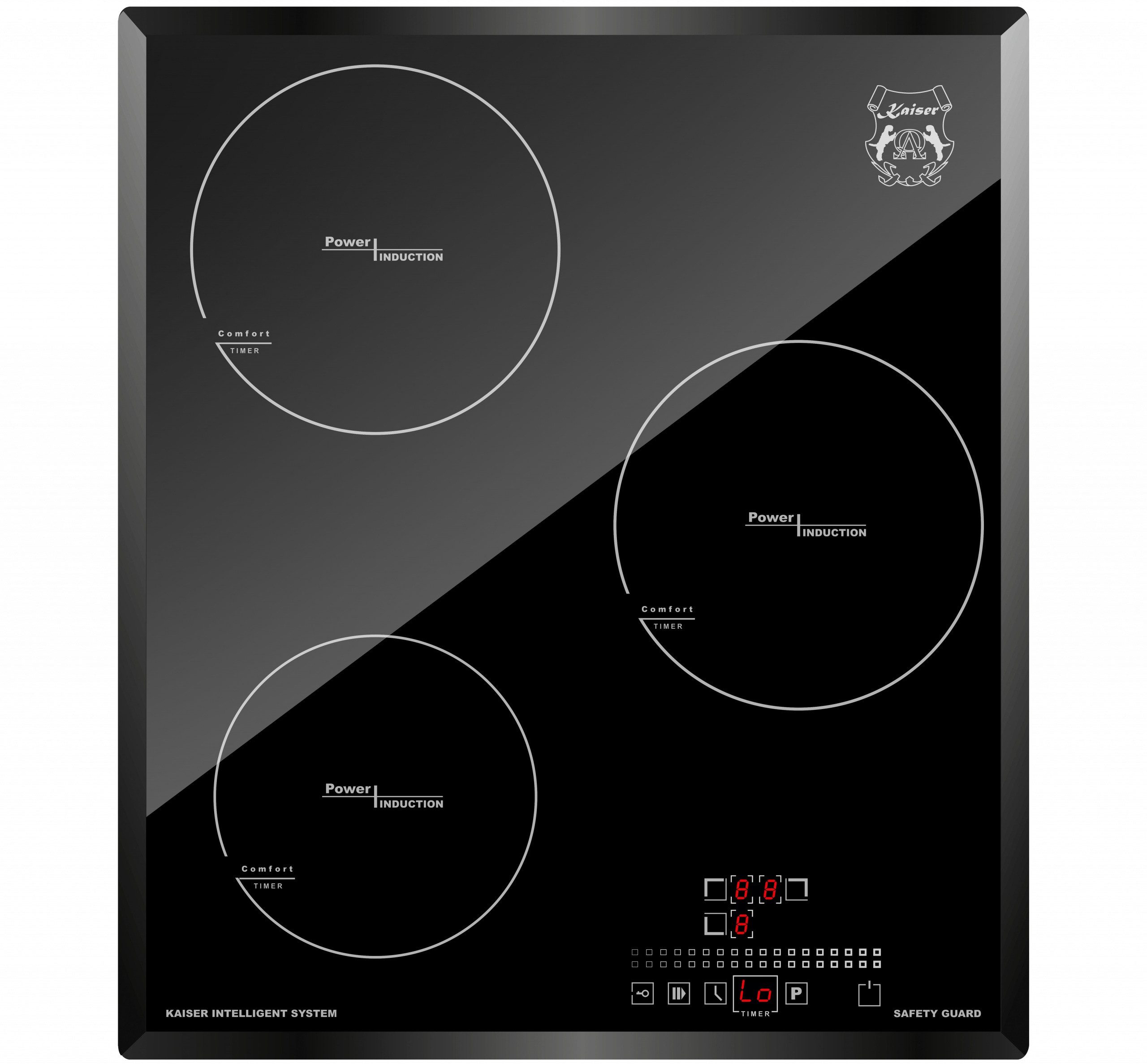 Kaiser Küchengeräte Induktions-Kochfeld 45 cm Induktionskochfeld Schwarz - Einbaukochfeld, Einbauherdplatte und Glaskeramik-Kochfeld mit 3 QuickHeat Zonen, Zweikreiszone, Power Booster, FullTouch & Slider KCT 4146 FI, Kindersicherung, 3fach Restwärmeanzeige, Safety Guard