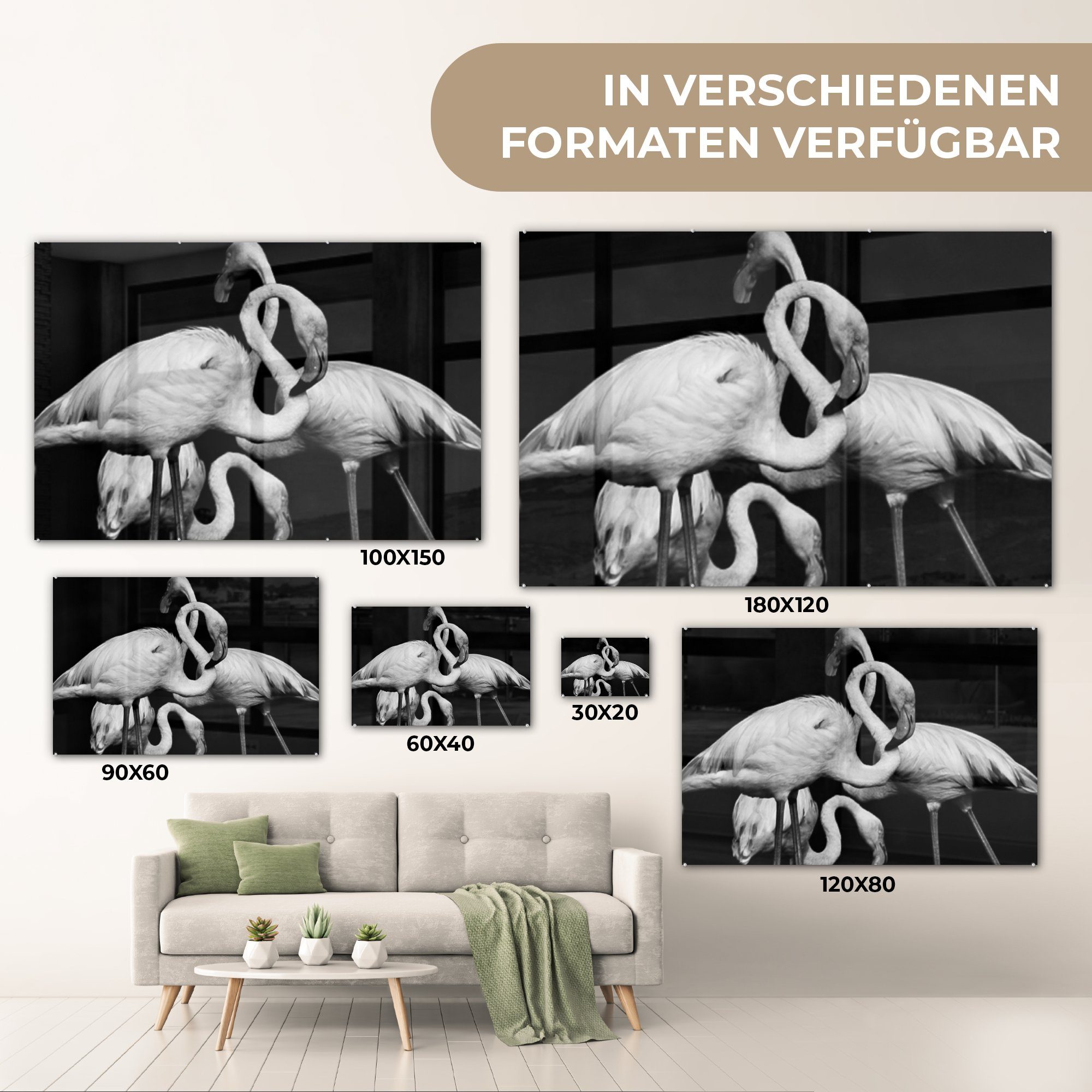 MuchoWow Acrylglasbild Flamingos in Schwarz Weiß, (1 & und Wohnzimmer Acrylglasbilder Schlafzimmer St)