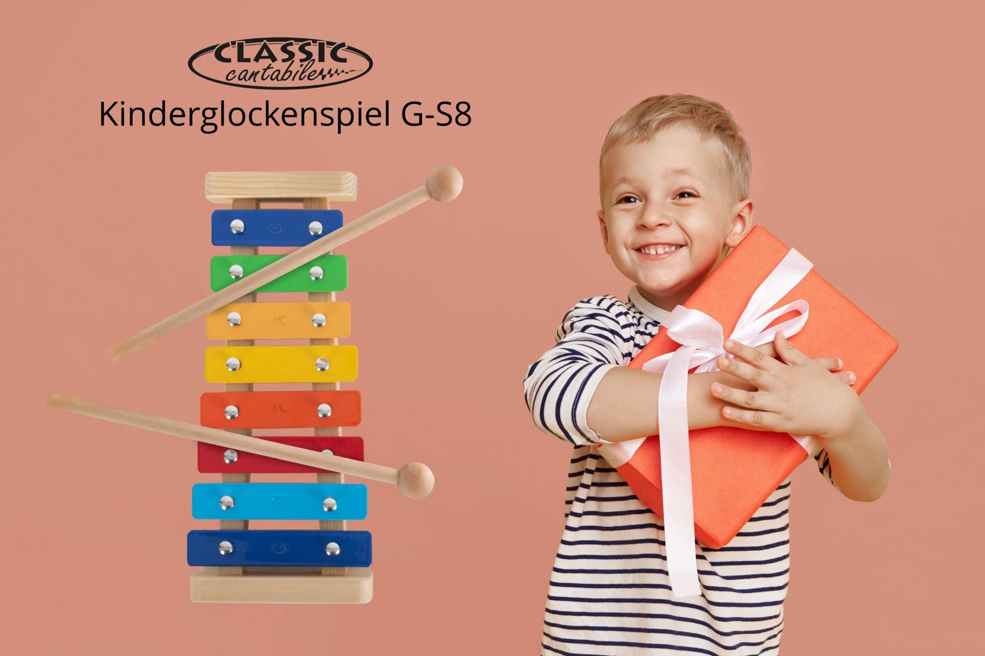 Classic Cantabile Glockenspiel Classic Cantabile GS-8 Glockenspiel für Kinder, Inkl. ein Paar Holz-Schlägel, Diatonisch mit 8 Tönen in C-Dur