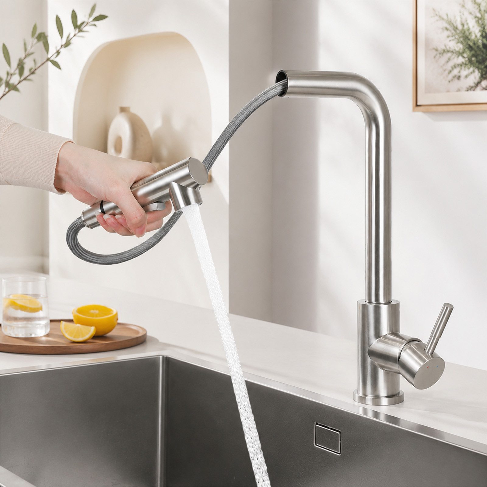 Ledklang Spültischarmatur Edelstahl 360° drehbar Ausziehbarer Brause 2 Strahlarten Küchenarmatur (1-St) für Einhebelmischer Mischbatterie Wasserhahn Küche