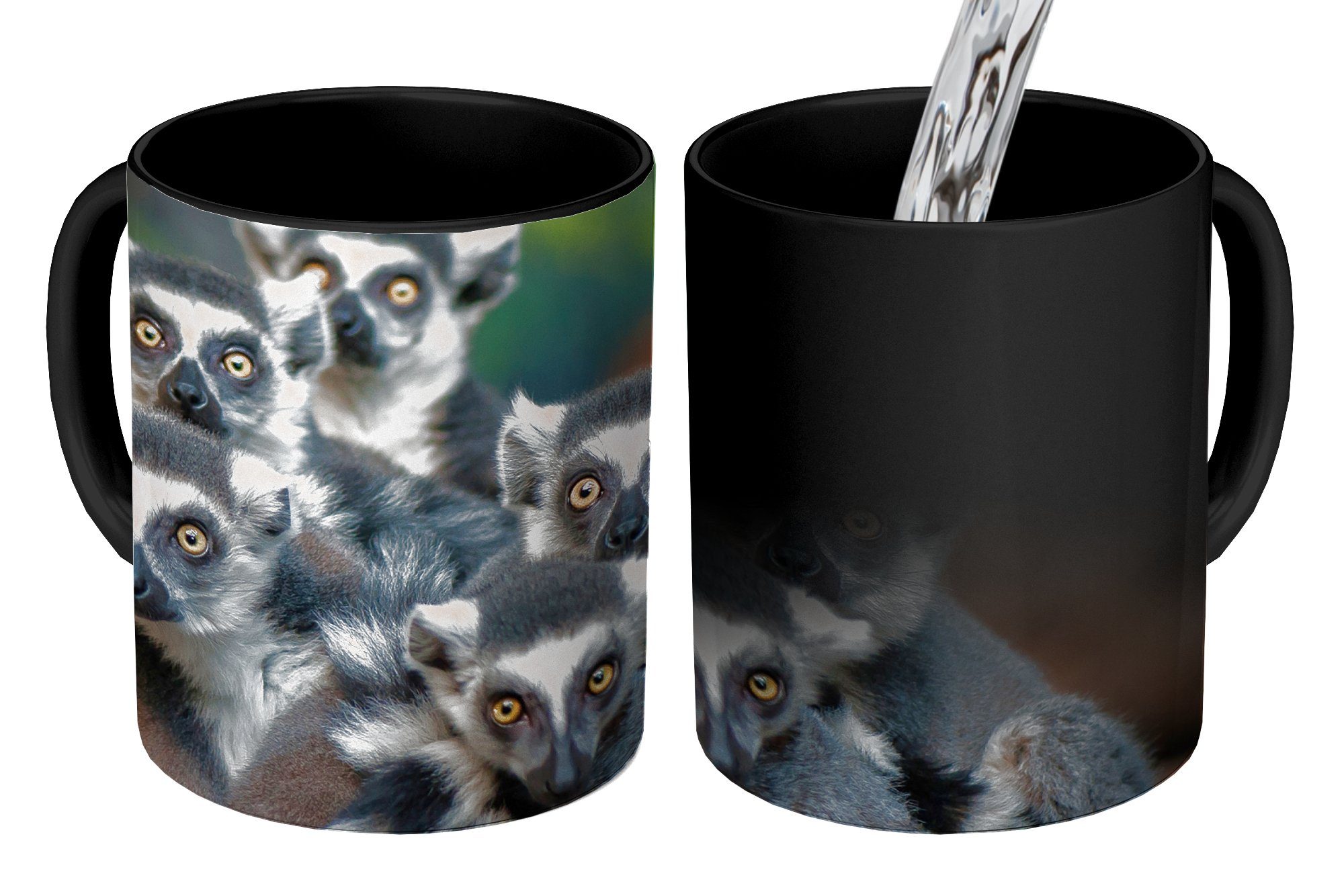 MuchoWow Tasse Affen - Tiere - Ringelschwanzlemuren, Keramik, Farbwechsel, Kaffeetassen, Teetasse, Zaubertasse, Geschenk