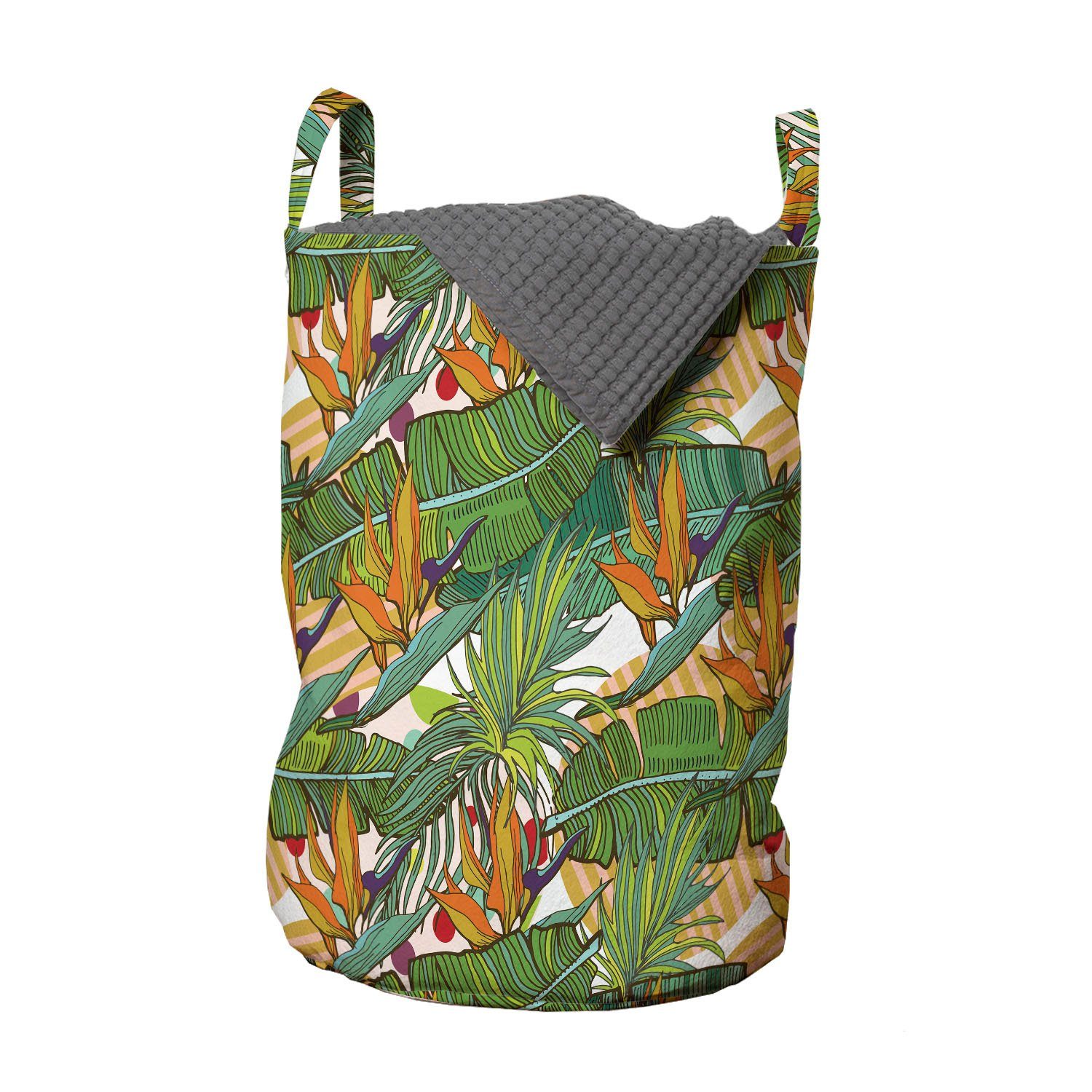Abakuhaus Wäschesäckchen Wäschekorb mit Griffen Kordelzugverschluss für Waschsalons, Exotisch Sommer-tropisches Laub Kunst