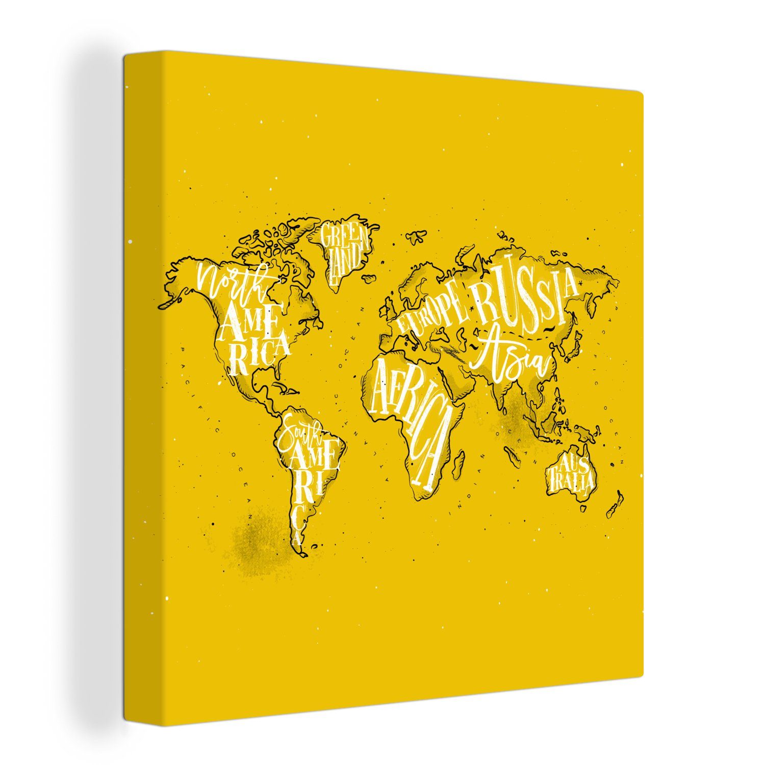 - Bilder - Wohnzimmer OneMillionCanvasses® für Gelb Weltkarte Schlafzimmer Buchstaben, St), Leinwandbild - Weiß (1 Leinwand