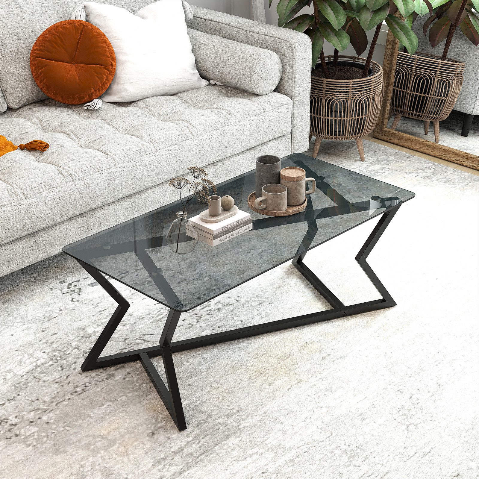 COSTWAY Couchtisch, Glastisch esszimmer, Wohnzimmertisch schwarz