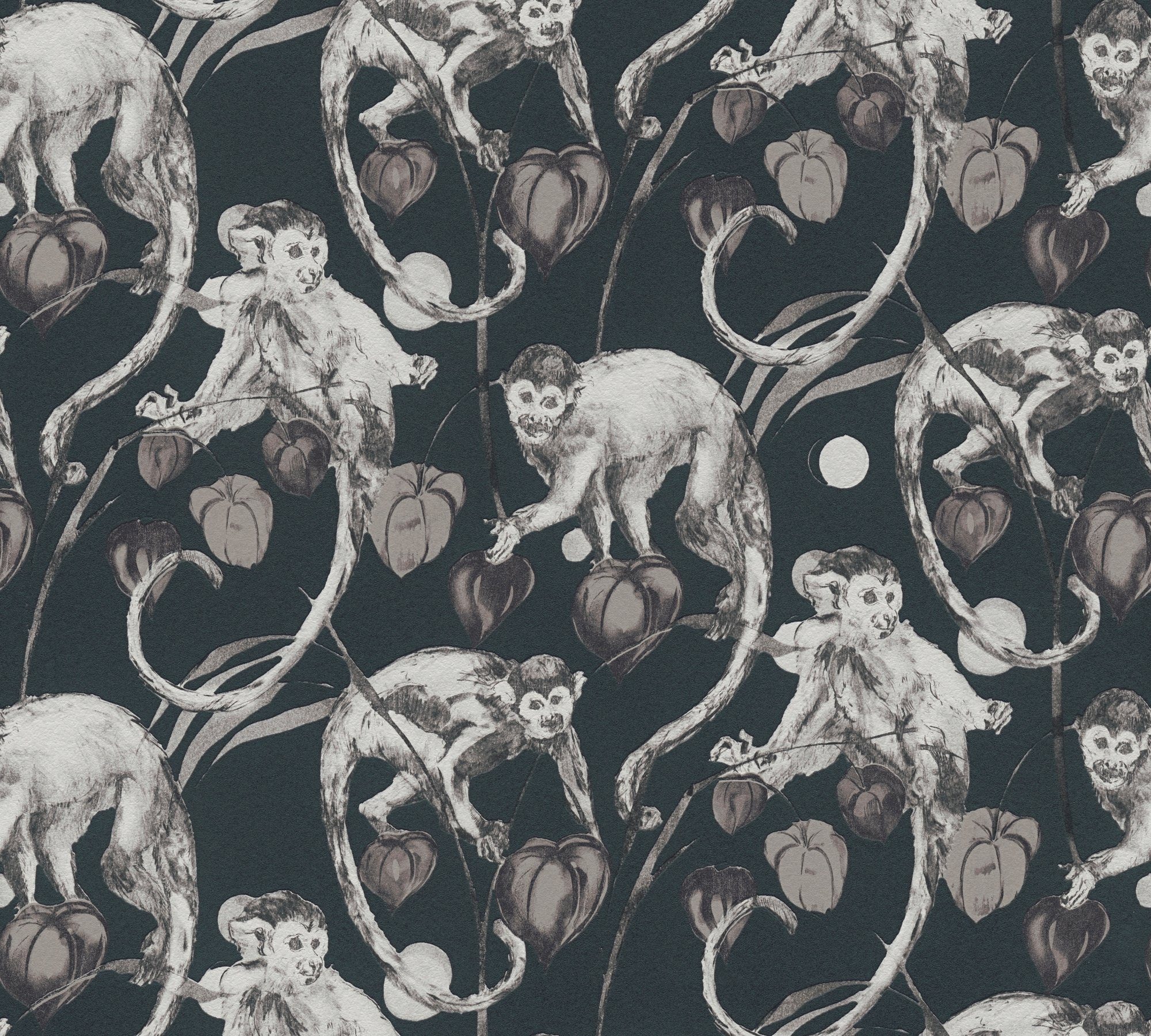 Monkeys, A.S. is Vliestapete LIVING Designertapete BY MICHALSKY Dschungel tropisch, botanisch, schwarz/grau METROPOLIS good, floral, Mad Tapete Création Change