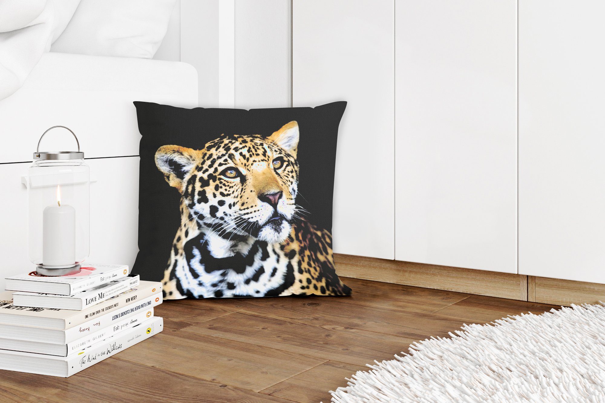 MuchoWow Dekokissen Kopf Leopard Zierkissen - Füllung Wald, für Schlafzimmer, mit - Wohzimmer, Sofakissen Deko