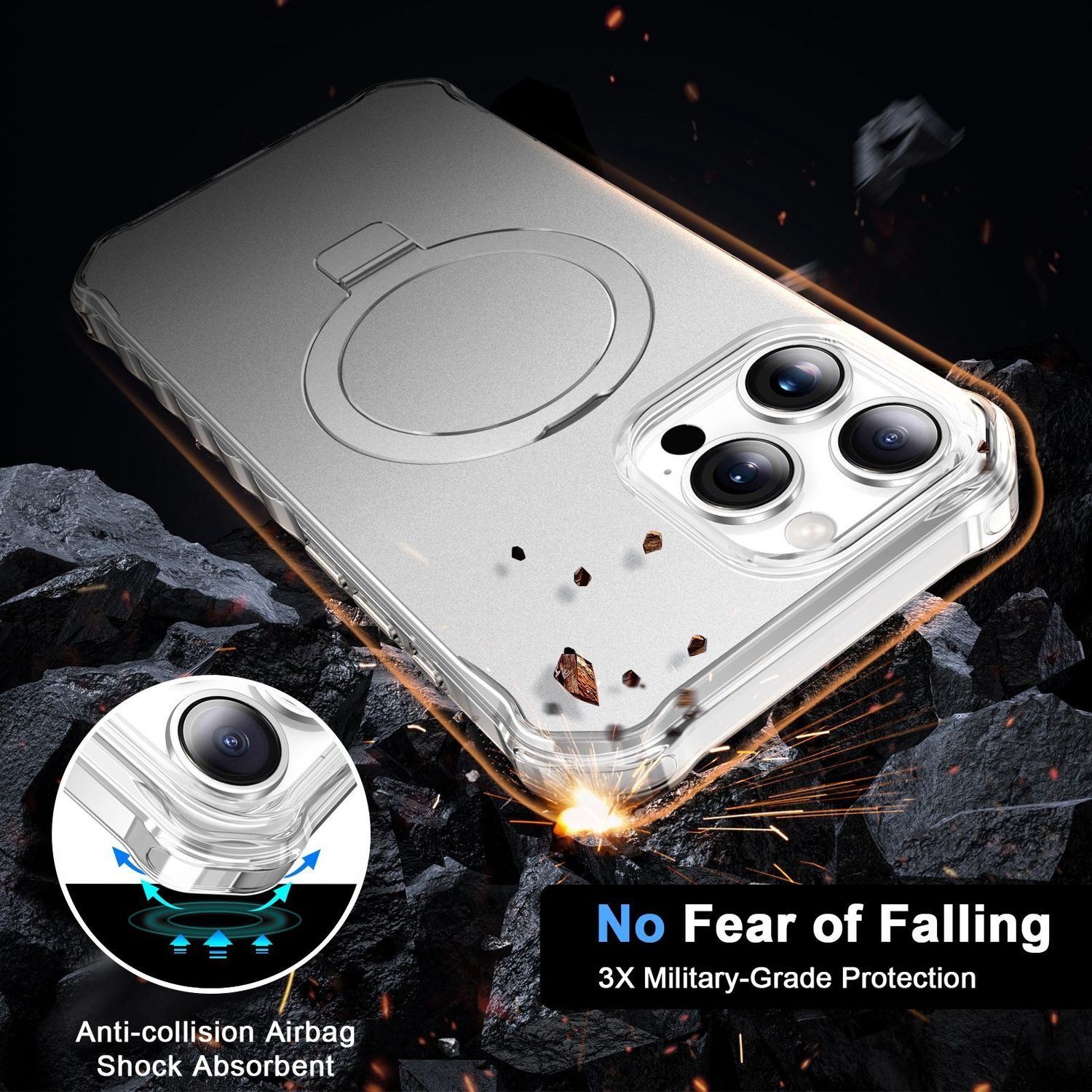 Wigento Handyhülle Für Apple iPhone 16 Pro Max Solid MagSafe Ring Halter Hülle Silber, MagSafe, stoßfest, mit Ringhalter