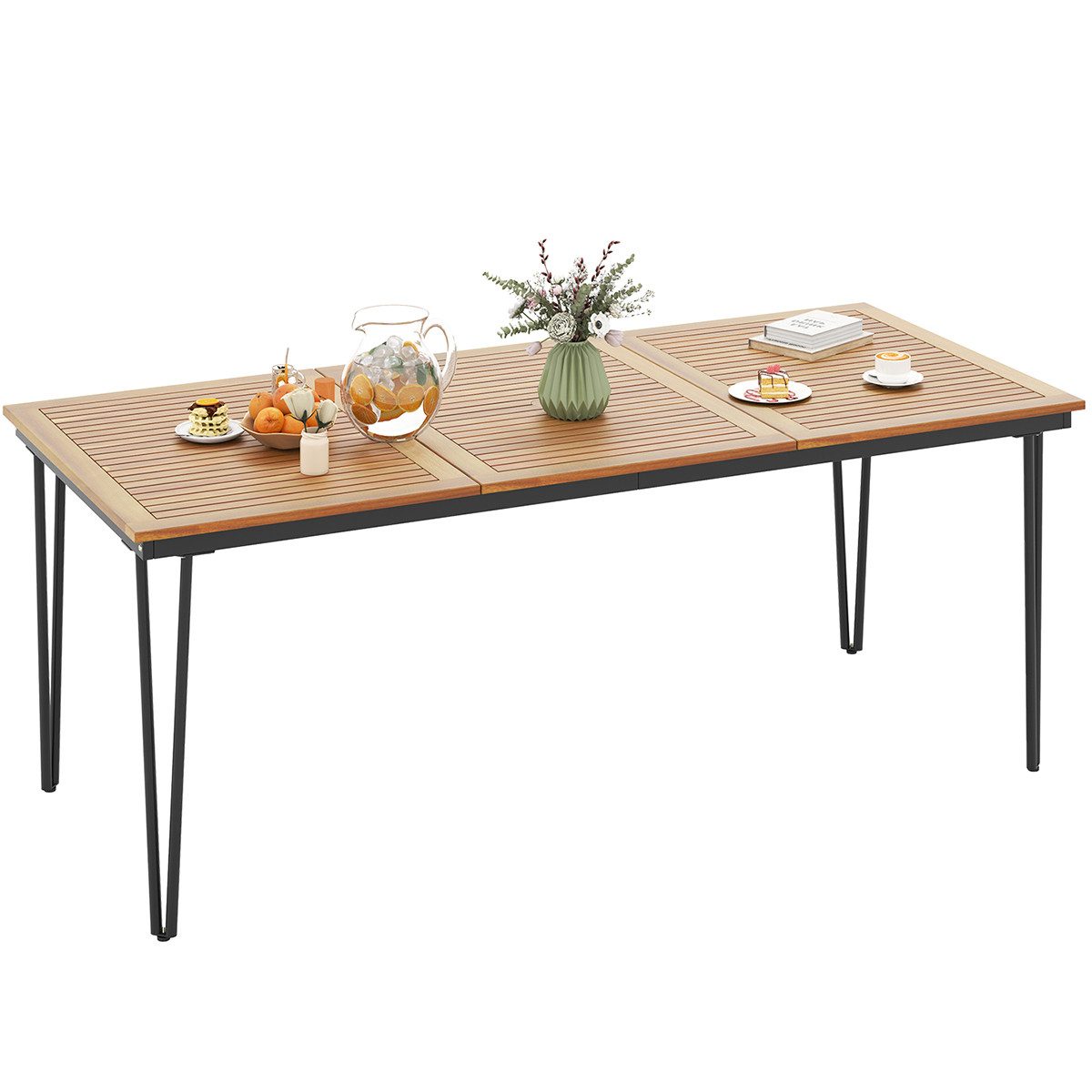 COSTWAY Gartentisch mit 5cm Schirmloch, rechteckig 200cm, Akazie, Esstisch günstig online kaufen