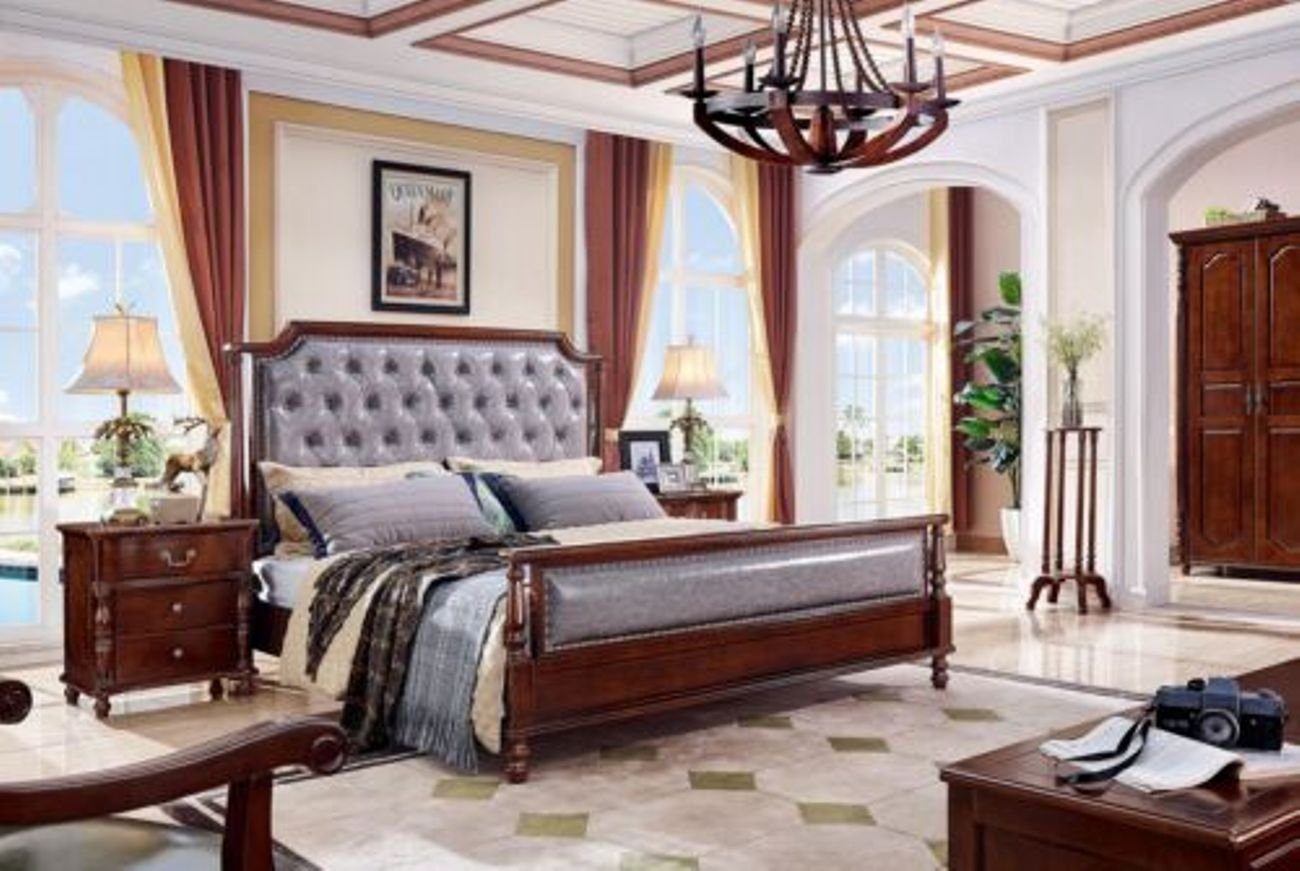 JVmoebel Bett, Luxus Schlafzimmer Bett Doppelbett Holz Polster Doppel Bettrahmen