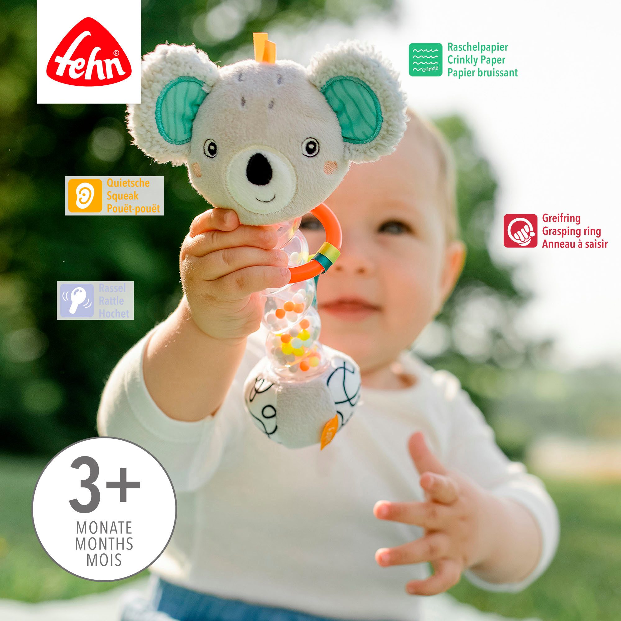 Fehn Greifspielzeug DoBabyDoo, Rassel, Regenmacher Koala