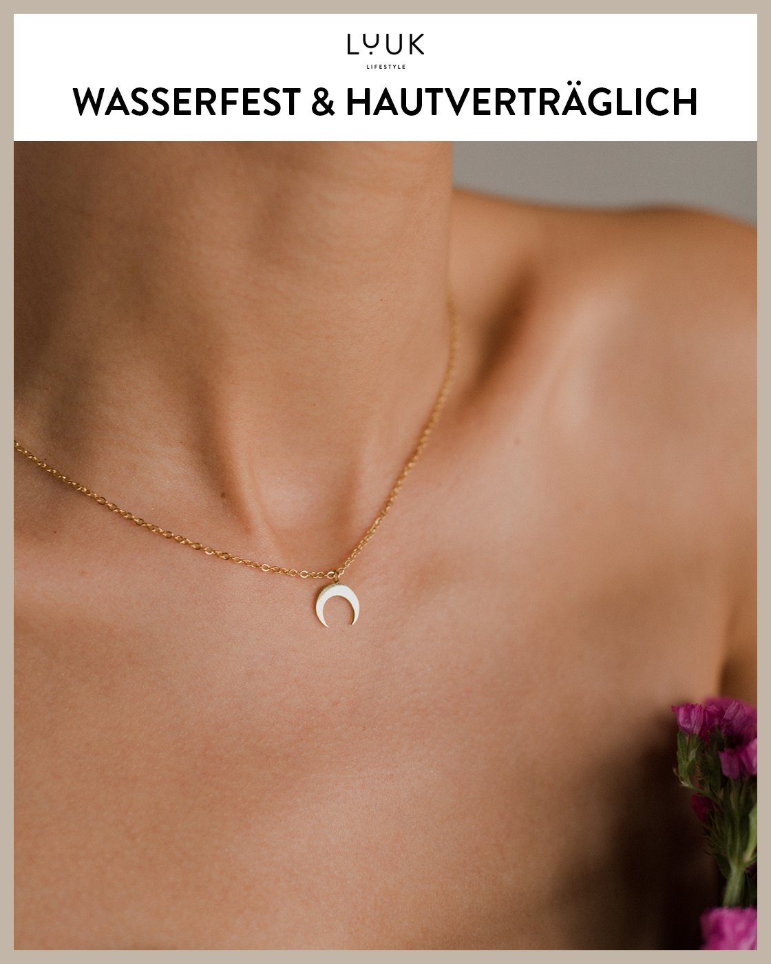 LUUK LIFESTYLE Kette mit Anhänger Halbmond, elegantes Design mit Mond Anhänger