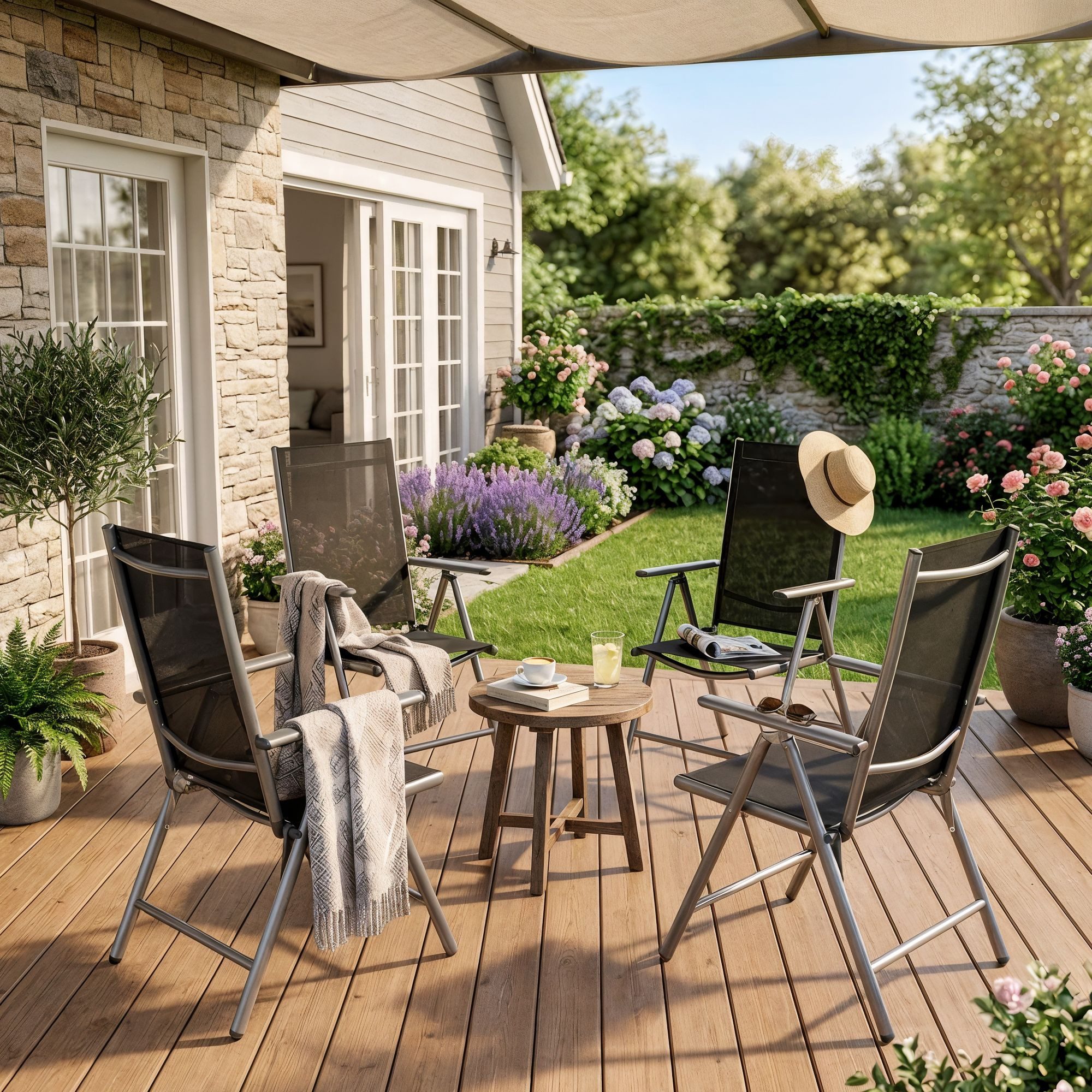 Arebos Klappstuhl Gartenstuhl 4er Set klappbar Hochlehner Alu verstellbar UV-fest (Set, 4 St), 7-fach verstellbar, Wetterfestes, bis 120 kg