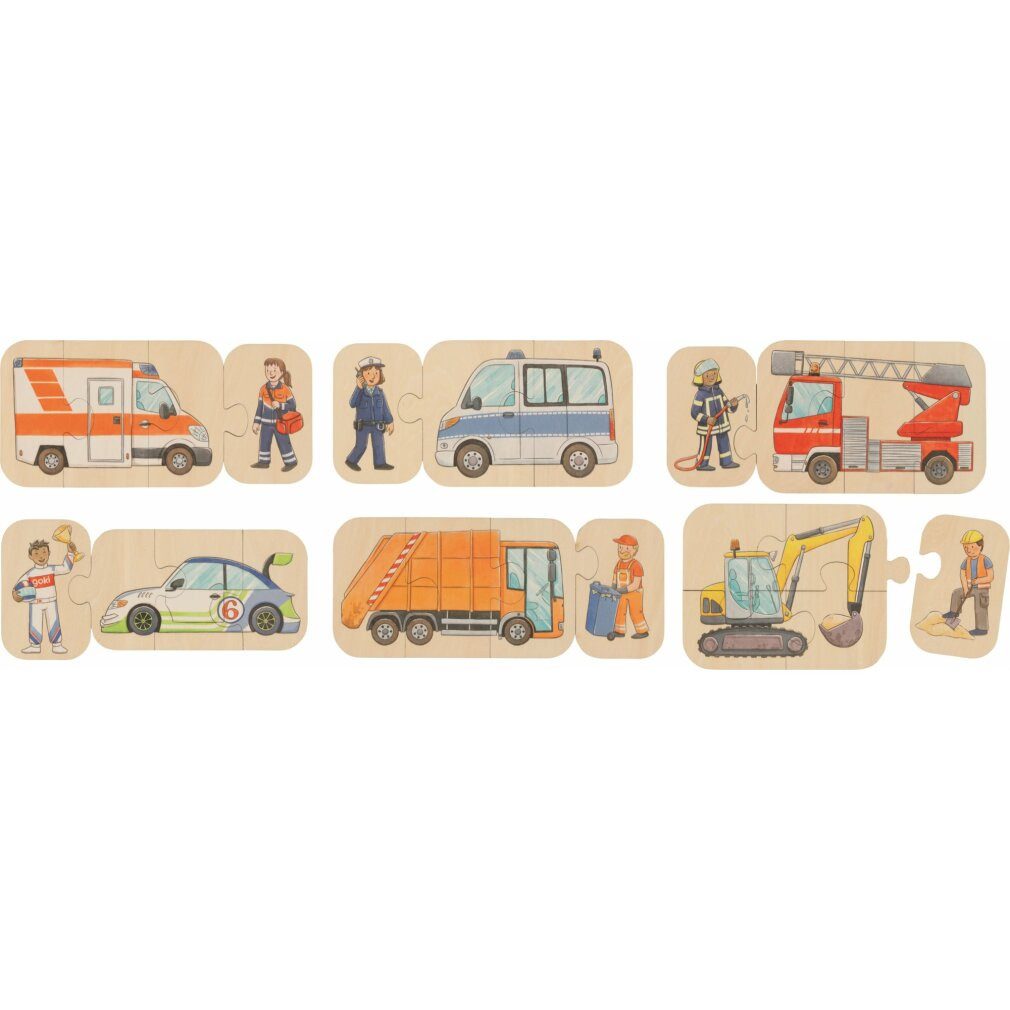 goki Puzzle Holzpuzzle Fahrzeuge 6in1, Puzzleteile